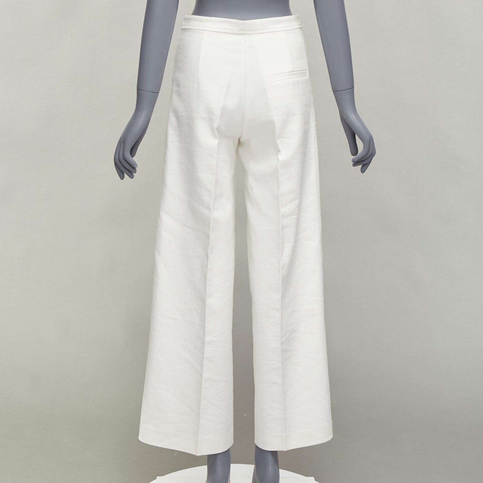 Isabel Marant ISABEL MARANT white cotton linen high waist wide leg cropped pants FR36 S Size 27" / US 4 / IT 40 - 5 Thumbnail
