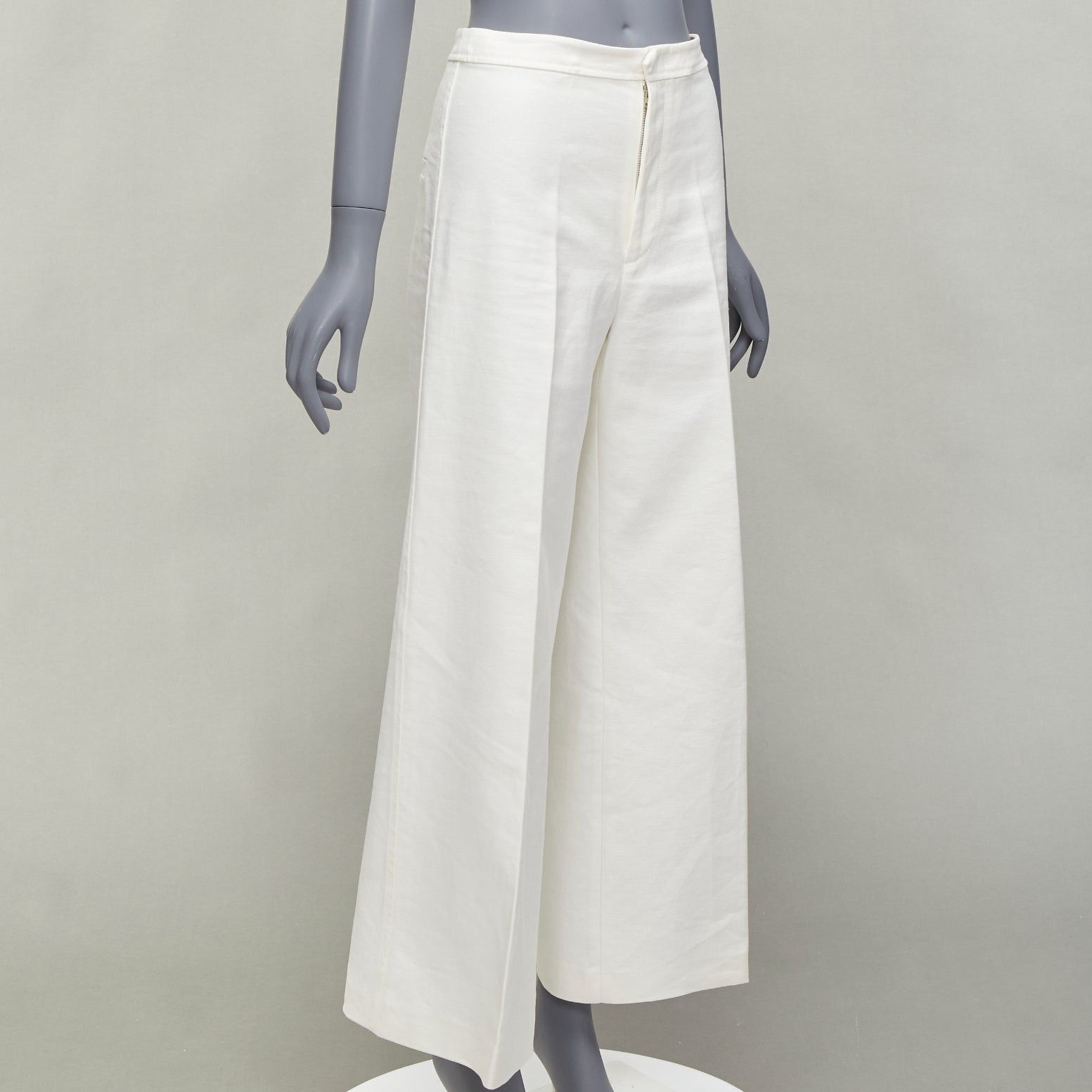 Isabel Marant ISABEL MARANT white cotton linen high waist wide leg cropped pants FR36 S Size 27" / US 4 / IT 40 - 3 Thumbnail