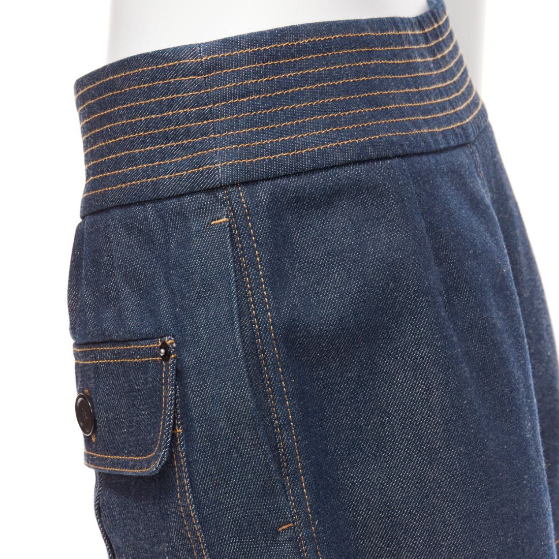 Chloe CHLOE blue cotton raw denim yellow topstitched cargo pocket shorts FR36 S Size 27" / US 4 / IT 40 - 7 Thumbnail