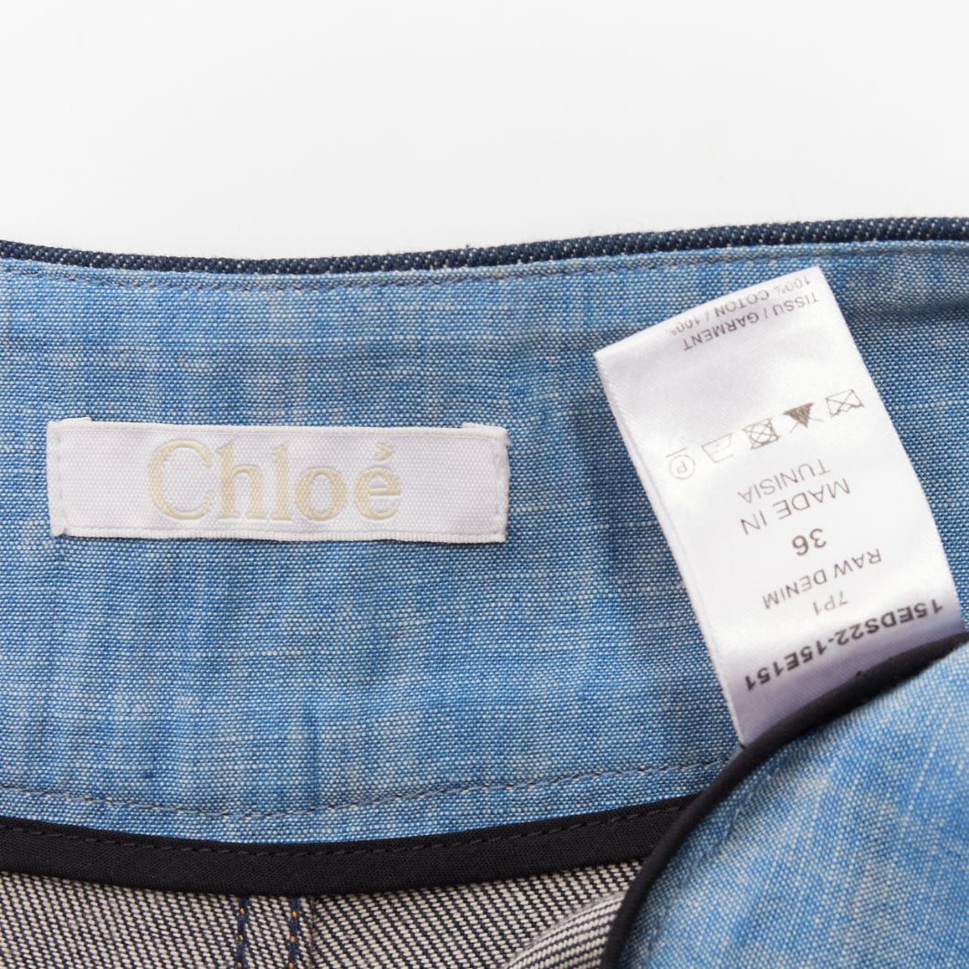 Chloe CHLOE blue cotton raw denim yellow topstitched cargo pocket shorts FR36 S Size 27" / US 4 / IT 40 - 8 Thumbnail