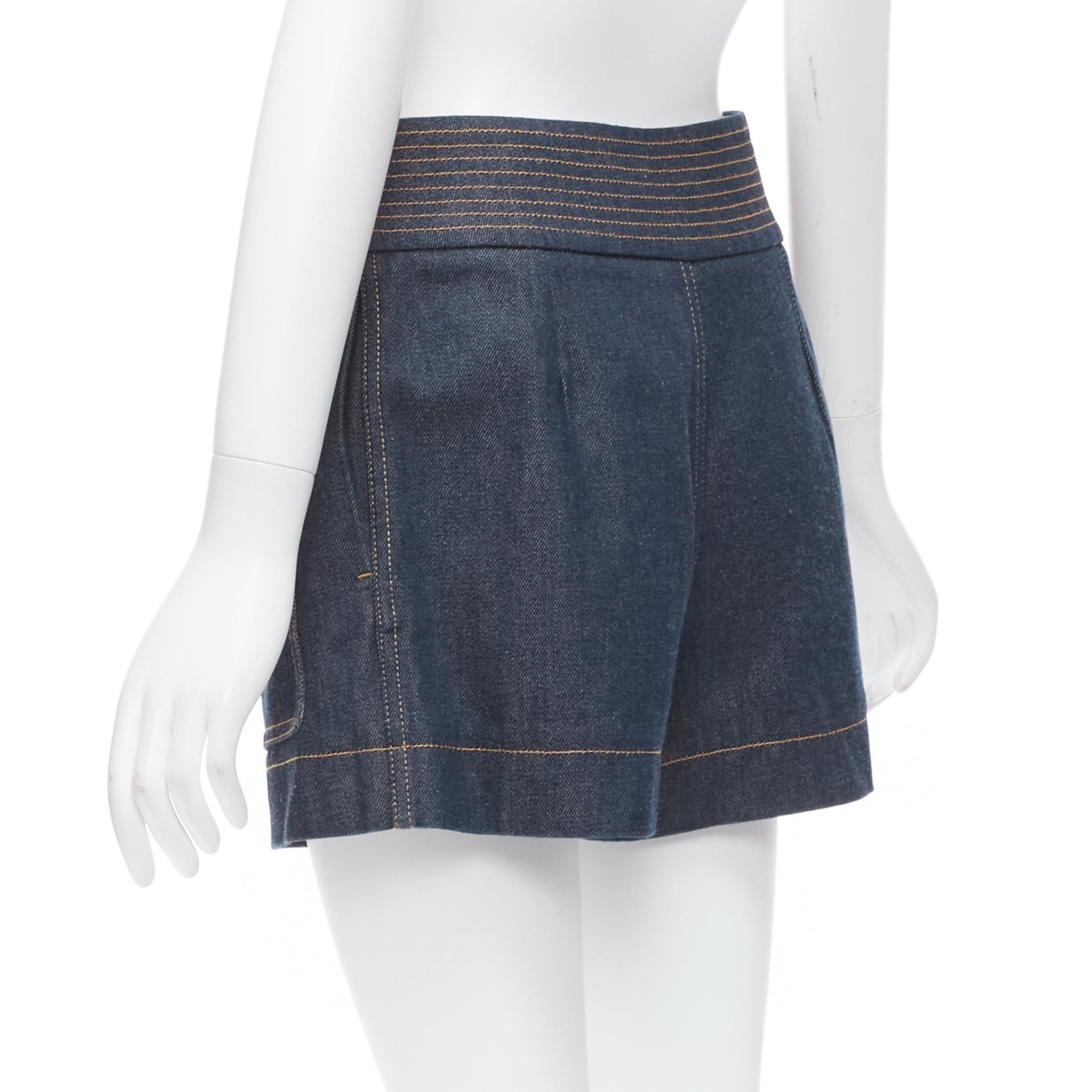 Chloe CHLOE blue cotton raw denim yellow topstitched cargo pocket shorts FR36 S Size 27" / US 4 / IT 40 - 6 Thumbnail