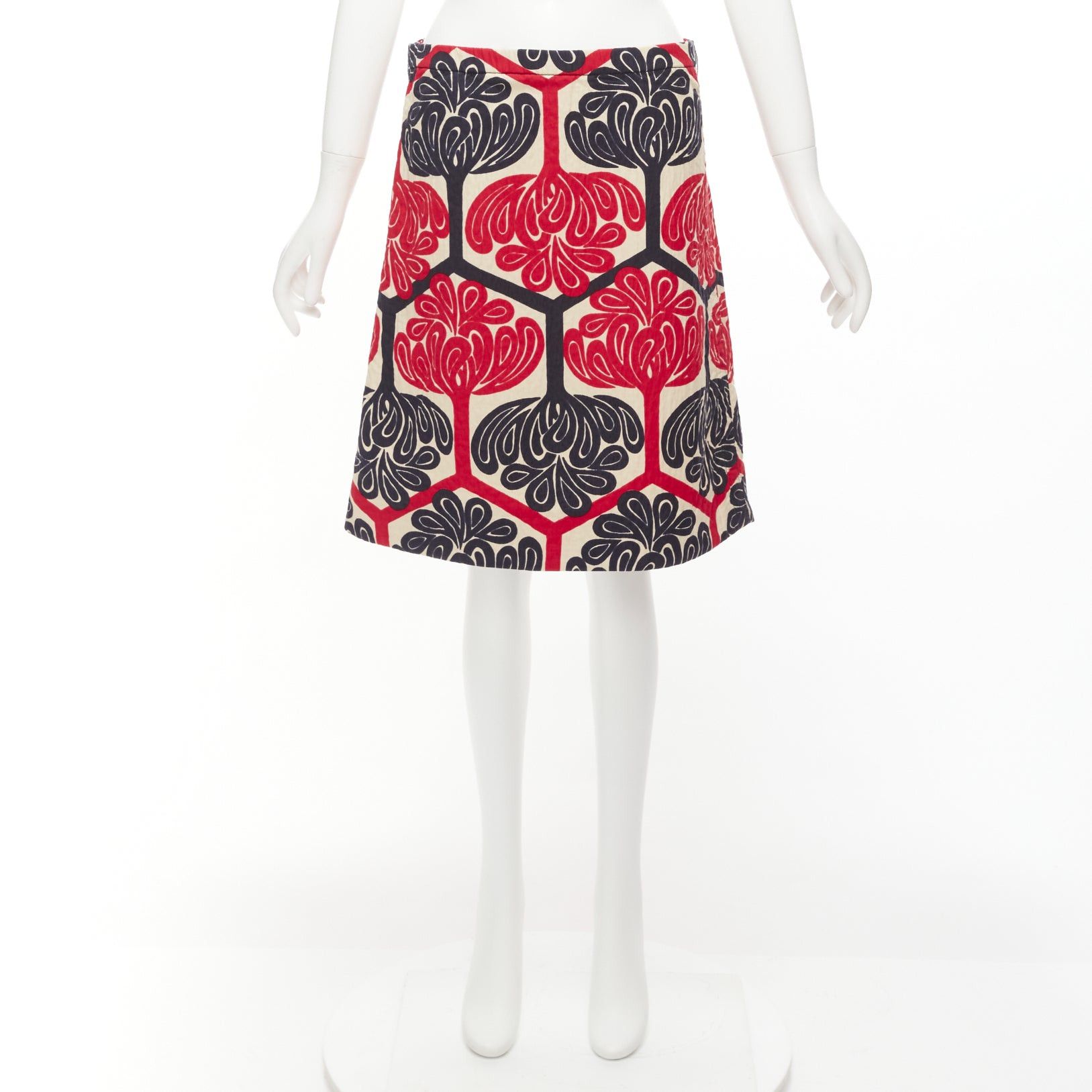 Marni MARNI 2011 red navy cream ethnic print cotton Aline knee skirt IT38 XS Size 26" / US 2 / IT 38 - 9 Thumbnail