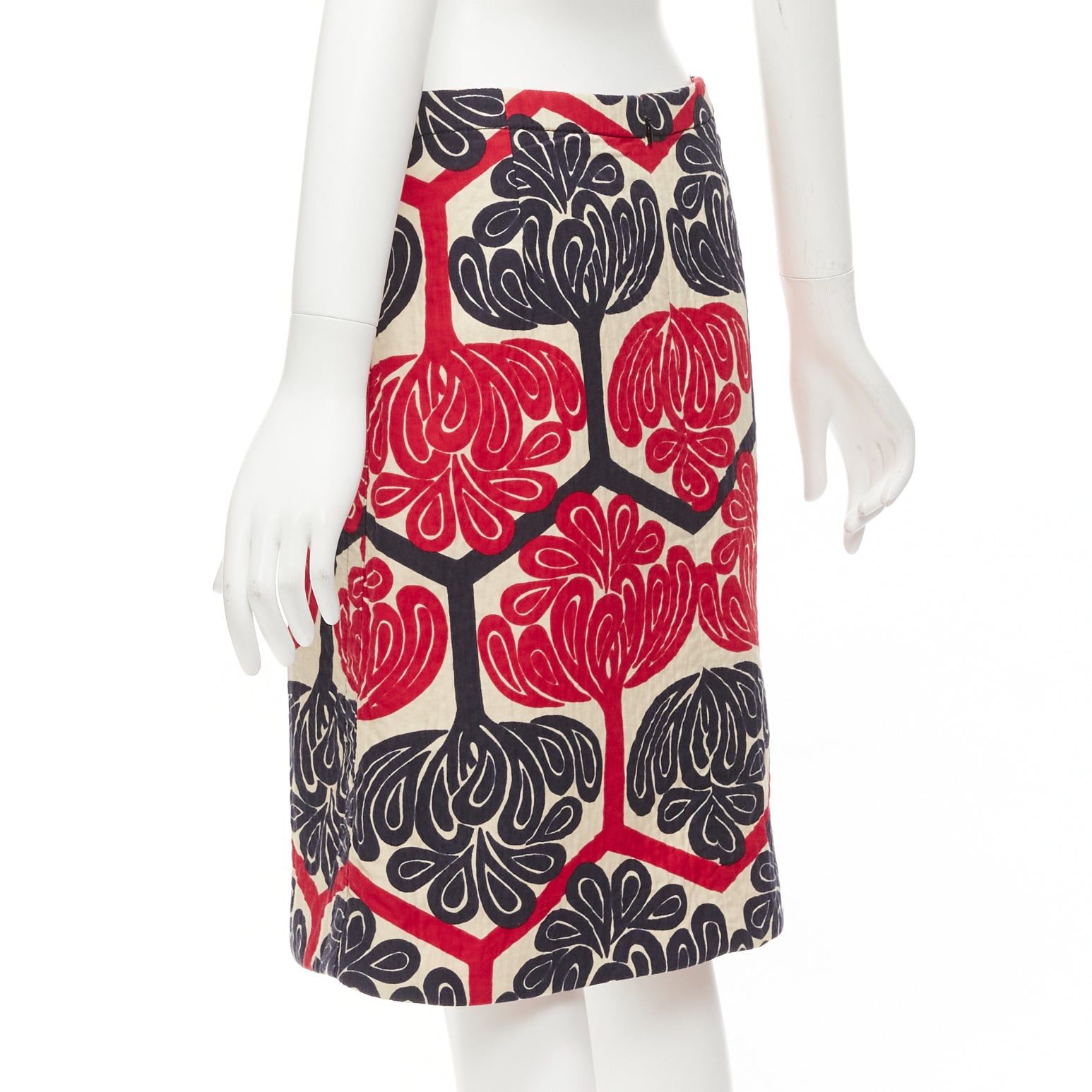 Marni MARNI 2011 red navy cream ethnic print cotton Aline knee skirt IT38 XS Size 26" / US 2 / IT 38 - 6 Thumbnail