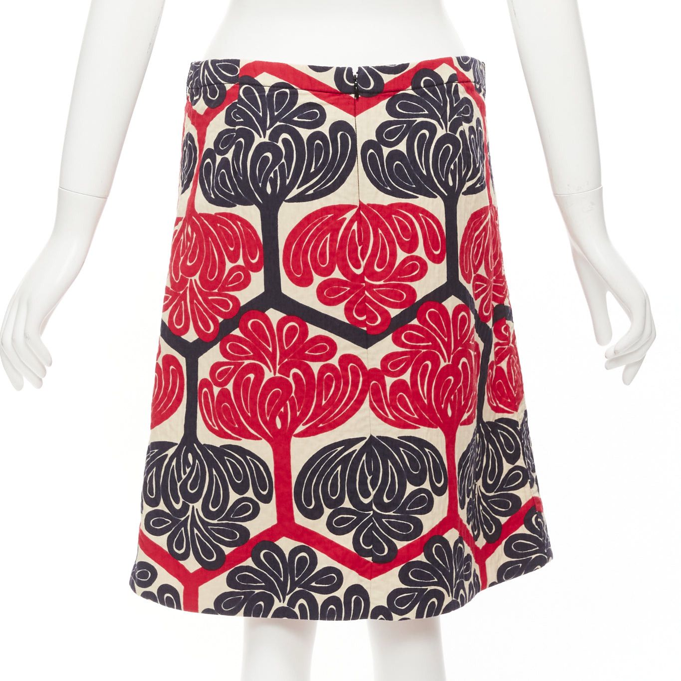 Marni MARNI 2011 red navy cream ethnic print cotton Aline knee skirt IT38 XS Size 26" / US 2 / IT 38 - 5 Thumbnail