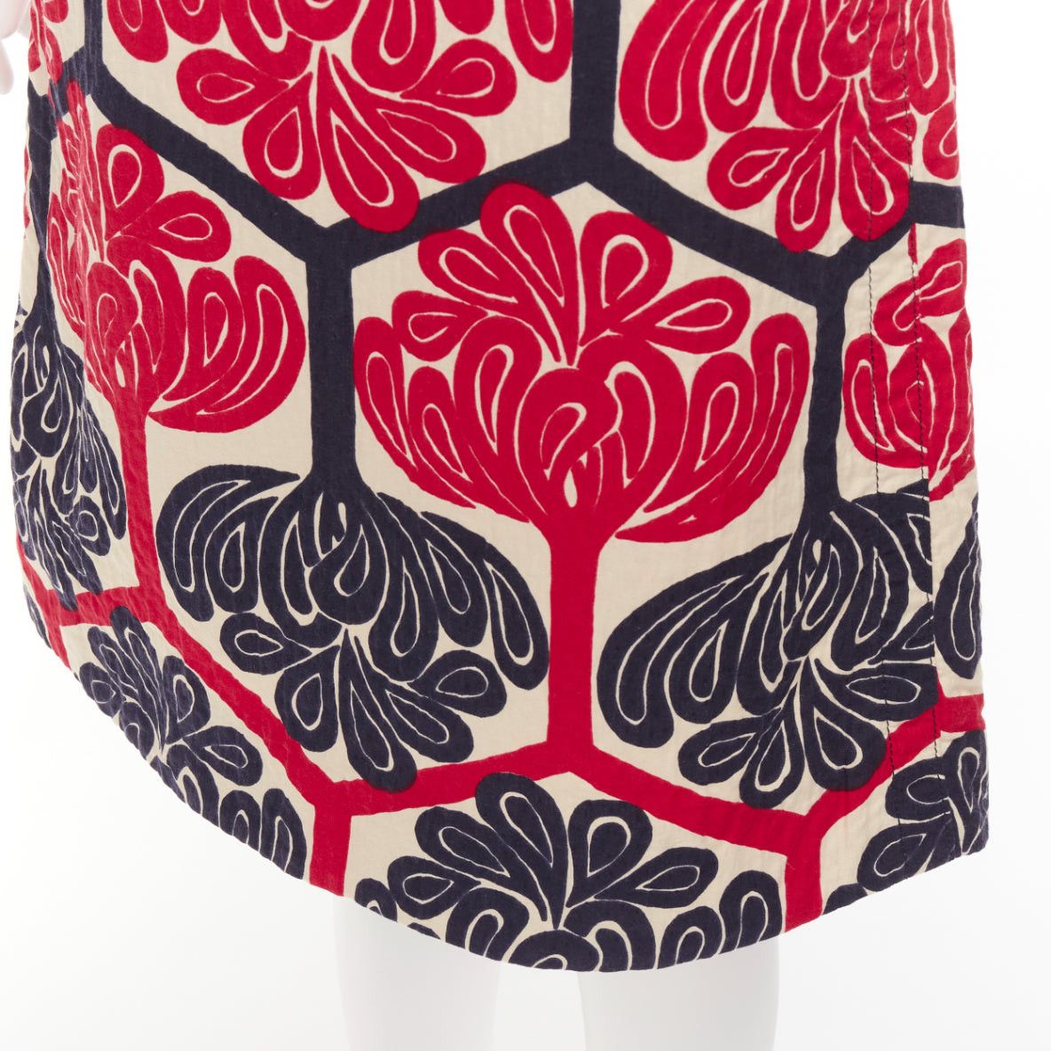 Marni MARNI 2011 red navy cream ethnic print cotton Aline knee skirt IT38 XS Size 26" / US 2 / IT 38 - 2 Thumbnail