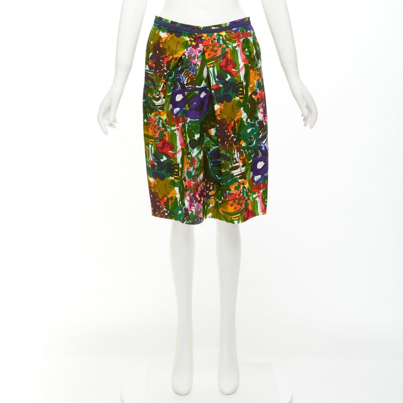 Marni MARNI purple multicolor floral cotton inverted pleat front knee skirt IT38 XS Size 26" / US 2 / IT 38 - 9 Thumbnail