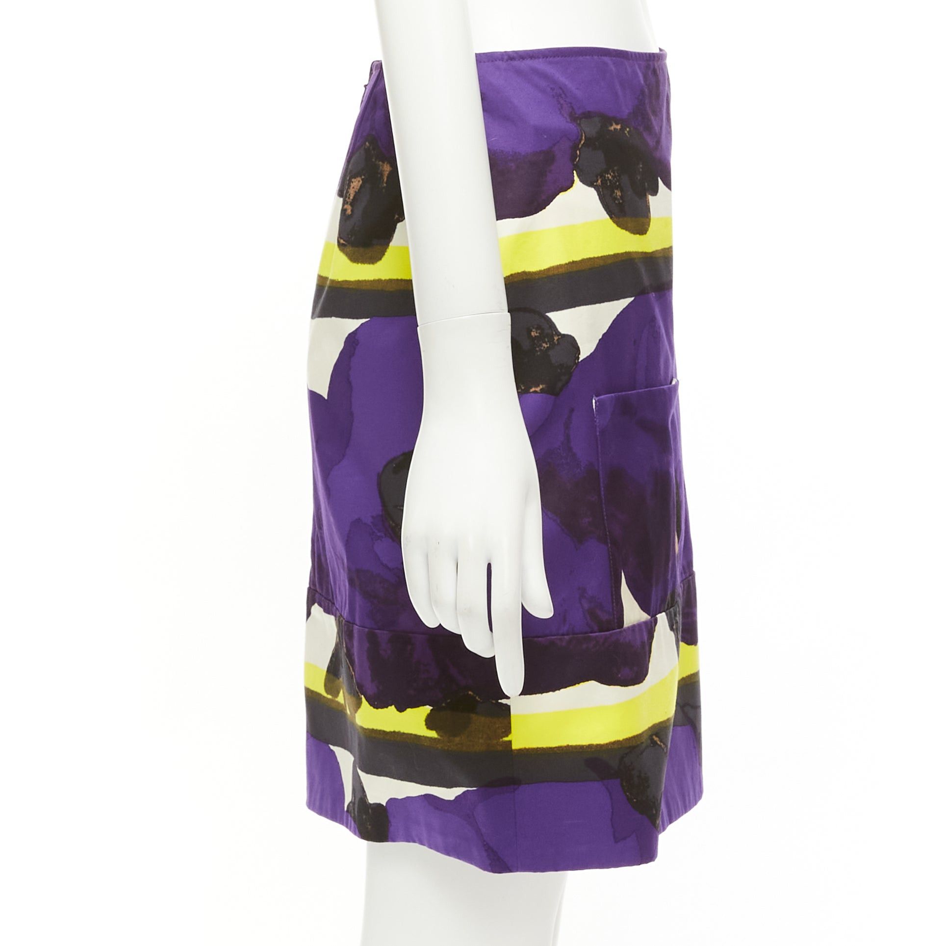 Marni MARNI purple yellow orchid floral print cotton high waist mini skirt IT38 XS Size 26" / US 2 / IT 38 - 4 Thumbnail