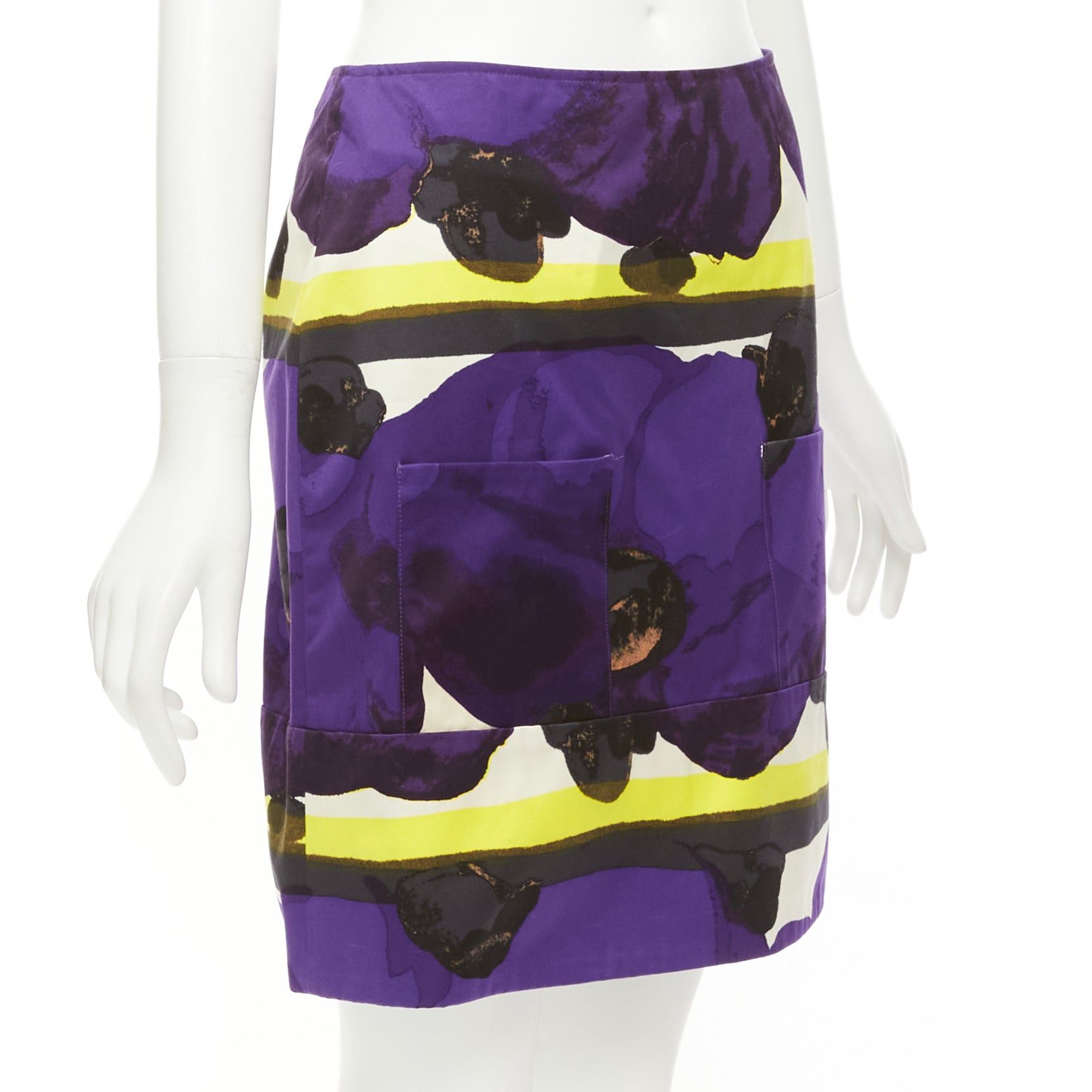 Marni MARNI purple yellow orchid floral print cotton high waist mini skirt IT38 XS Size 26" / US 2 / IT 38 - 3 Thumbnail