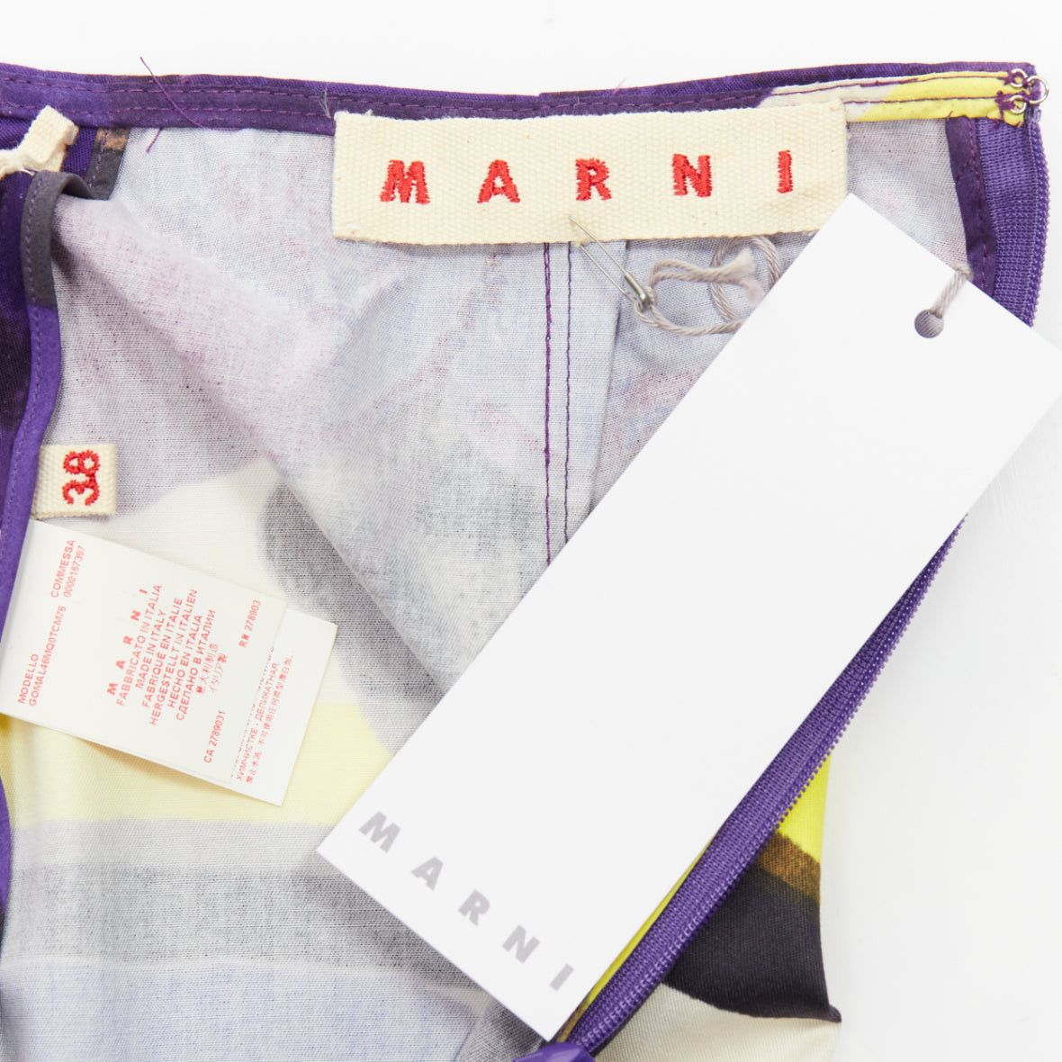 Marni MARNI purple yellow orchid floral print cotton high waist mini skirt IT38 XS Size 26" / US 2 / IT 38 - 8 Thumbnail