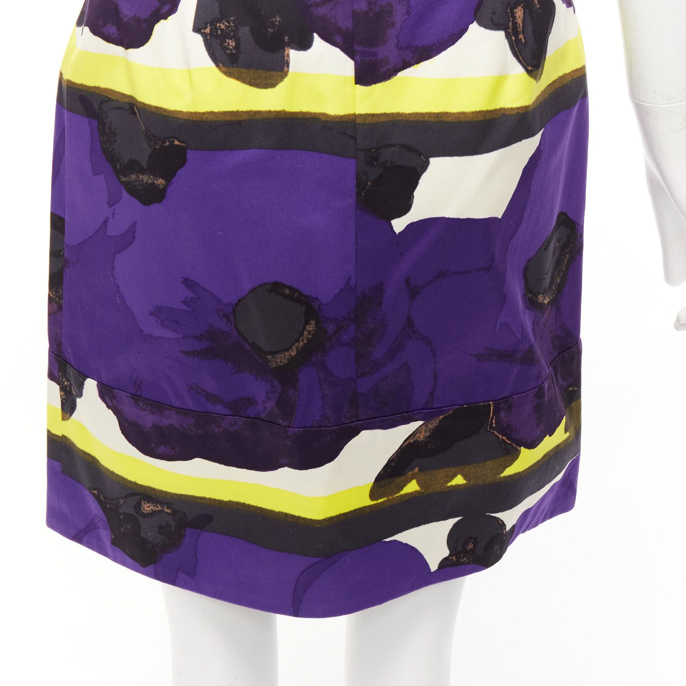 Marni MARNI purple yellow orchid floral print cotton high waist mini skirt IT38 XS Size 26" / US 2 / IT 38 - 2 Thumbnail