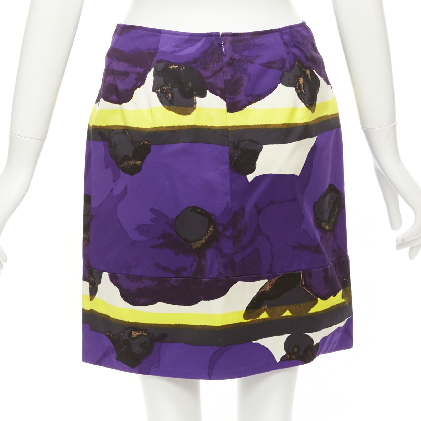 Marni MARNI purple yellow orchid floral print cotton high waist mini skirt IT38 XS Size 26" / US 2 / IT 38 - 5 Thumbnail