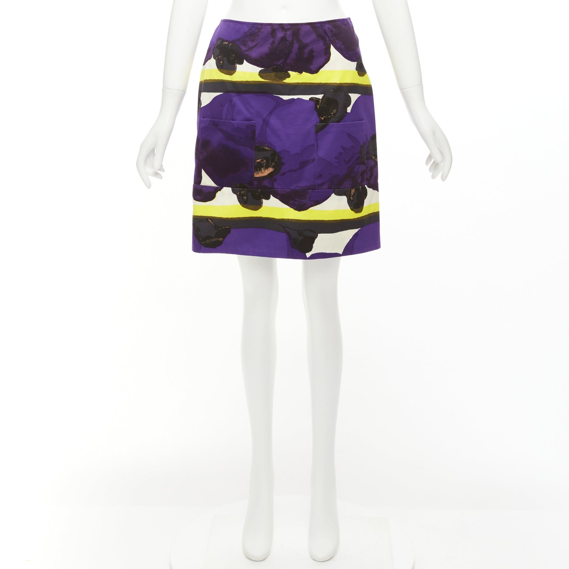 Marni MARNI purple yellow orchid floral print cotton high waist mini skirt IT38 XS Size 26" / US 2 / IT 38 - 9 Thumbnail