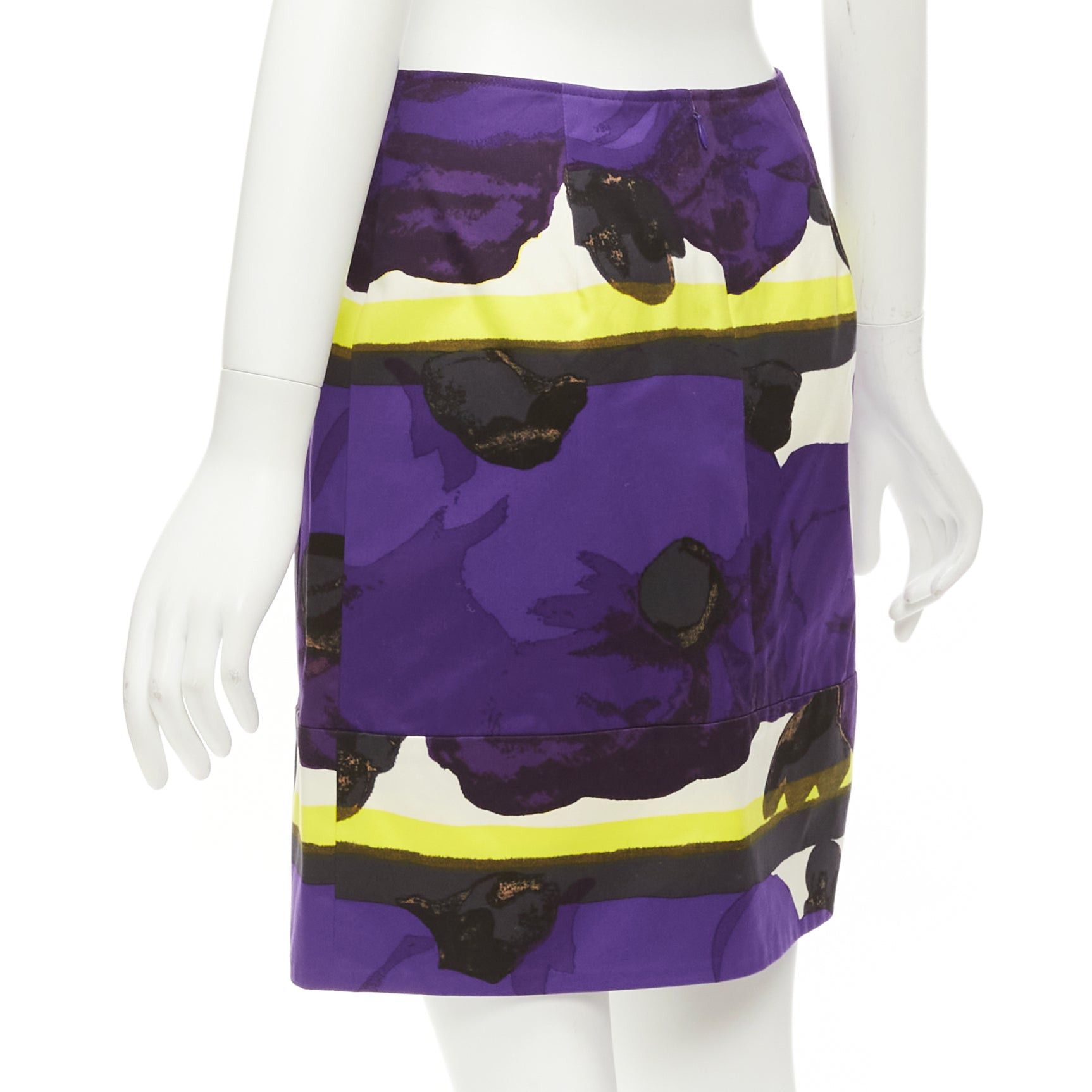 Marni MARNI purple yellow orchid floral print cotton high waist mini skirt IT38 XS Size 26" / US 2 / IT 38 - 6 Thumbnail