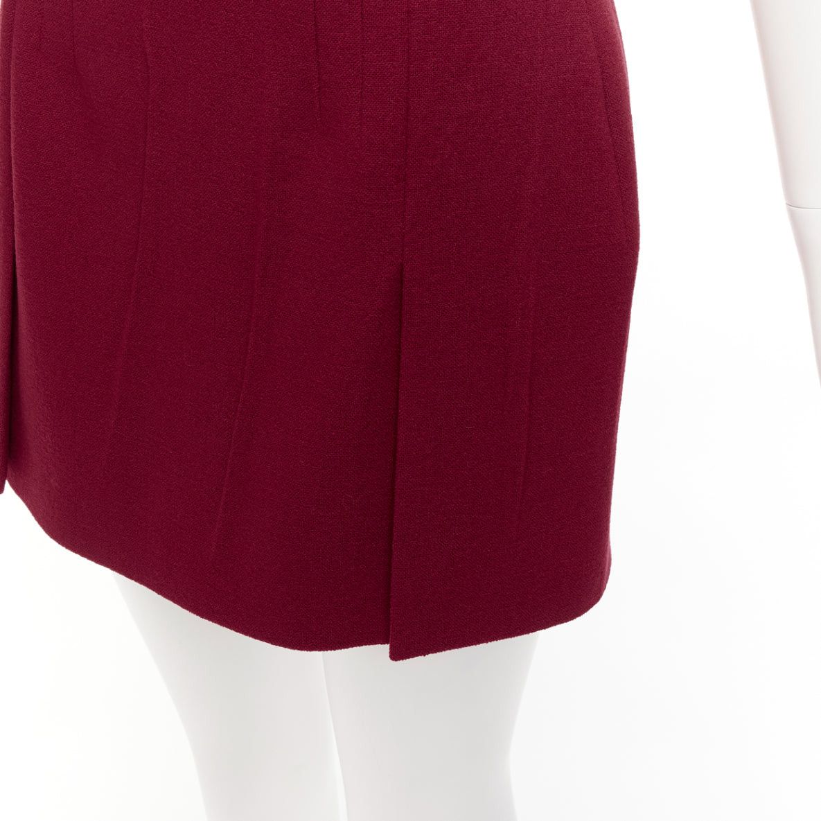 Prada PRADA 2009 crimson red virgin wool blend crinkle effect crepe mini skirt IT42 M Size 28" / US 6 / IT 42 - 2 Thumbnail