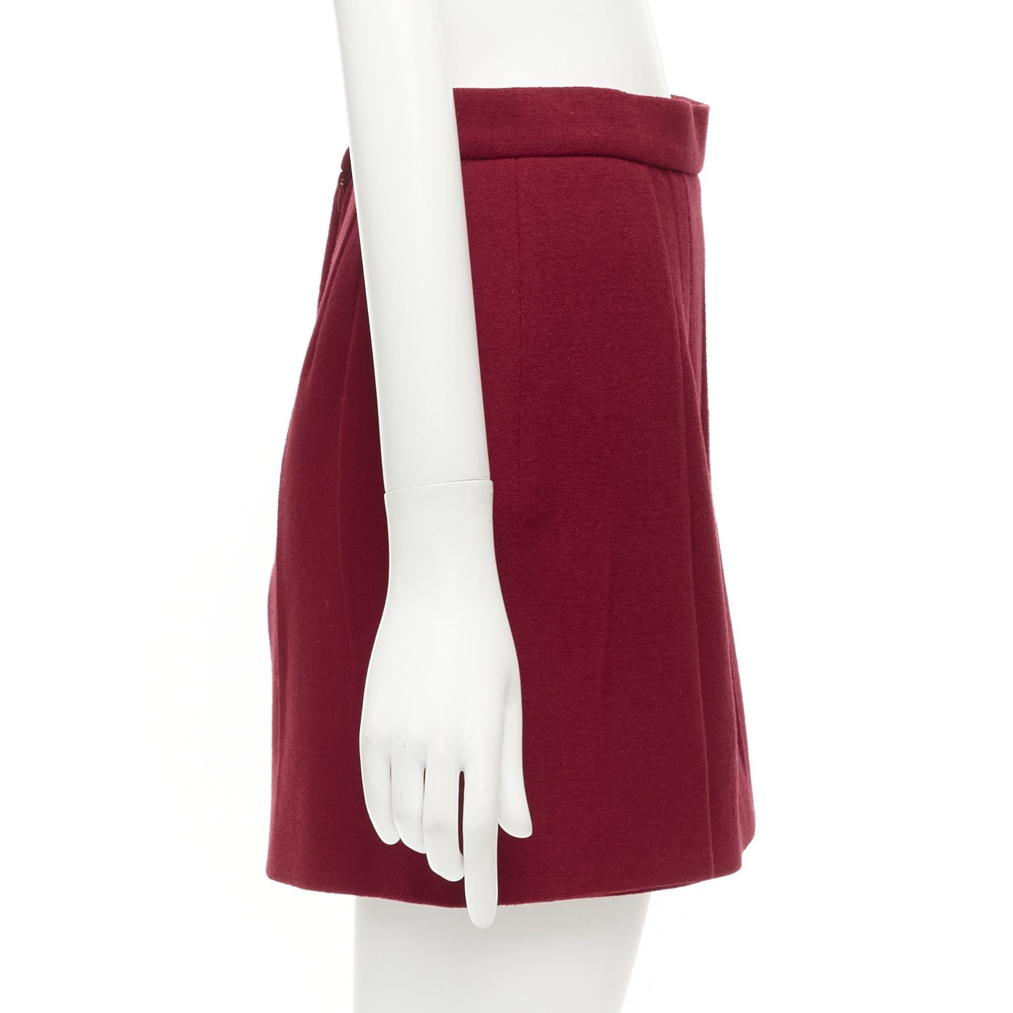 Prada PRADA 2009 crimson red virgin wool blend crinkle effect crepe mini skirt IT42 M Size 28" / US 6 / IT 42 - 4 Thumbnail