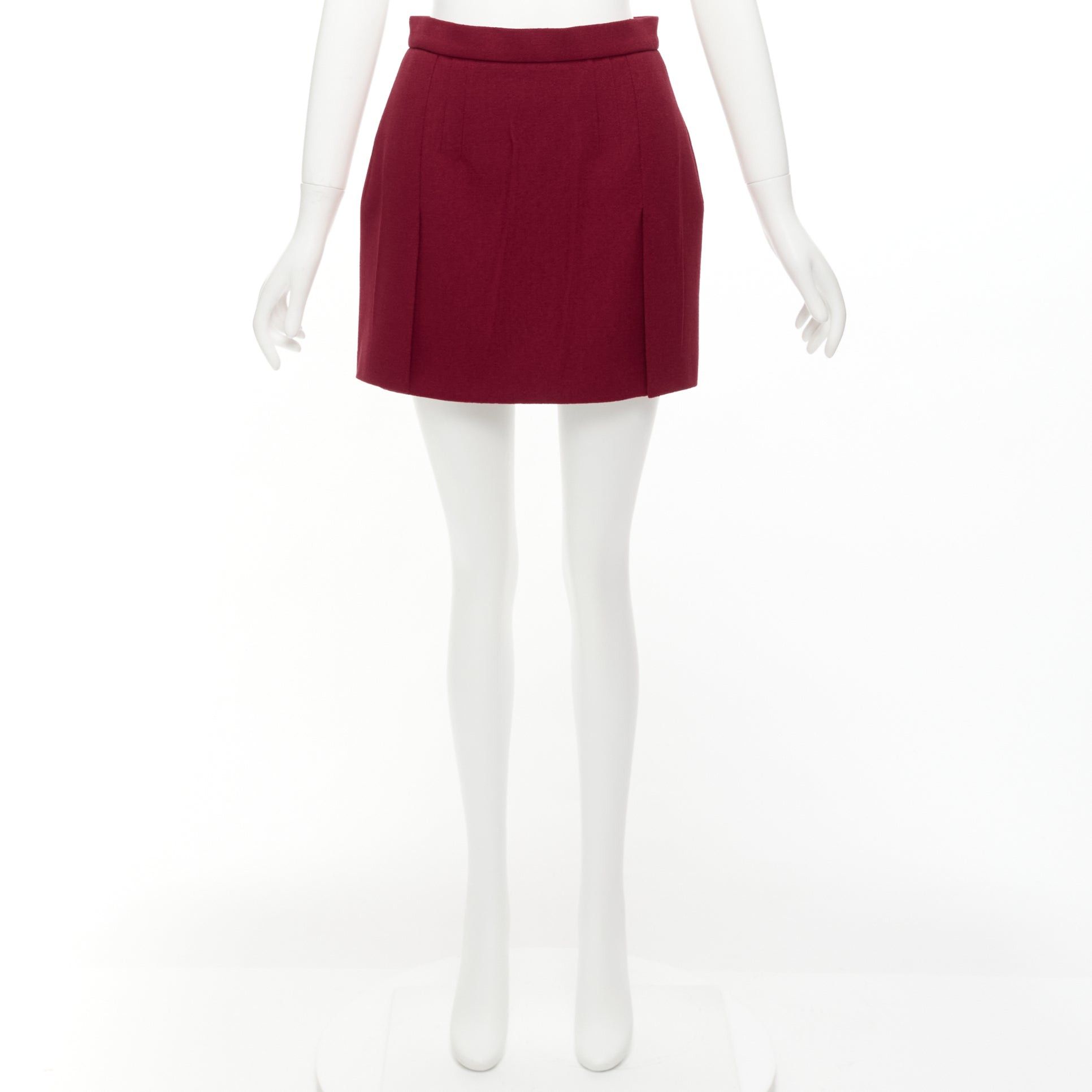 Prada PRADA 2009 crimson red virgin wool blend crinkle effect crepe mini skirt IT42 M Size 28" / US 6 / IT 42 - 9 Thumbnail