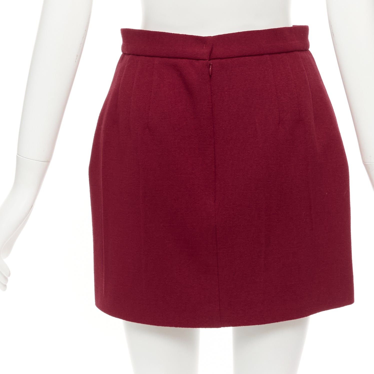 Prada PRADA 2009 crimson red virgin wool blend crinkle effect crepe mini skirt IT42 M Size 28" / US 6 / IT 42 - 5 Thumbnail