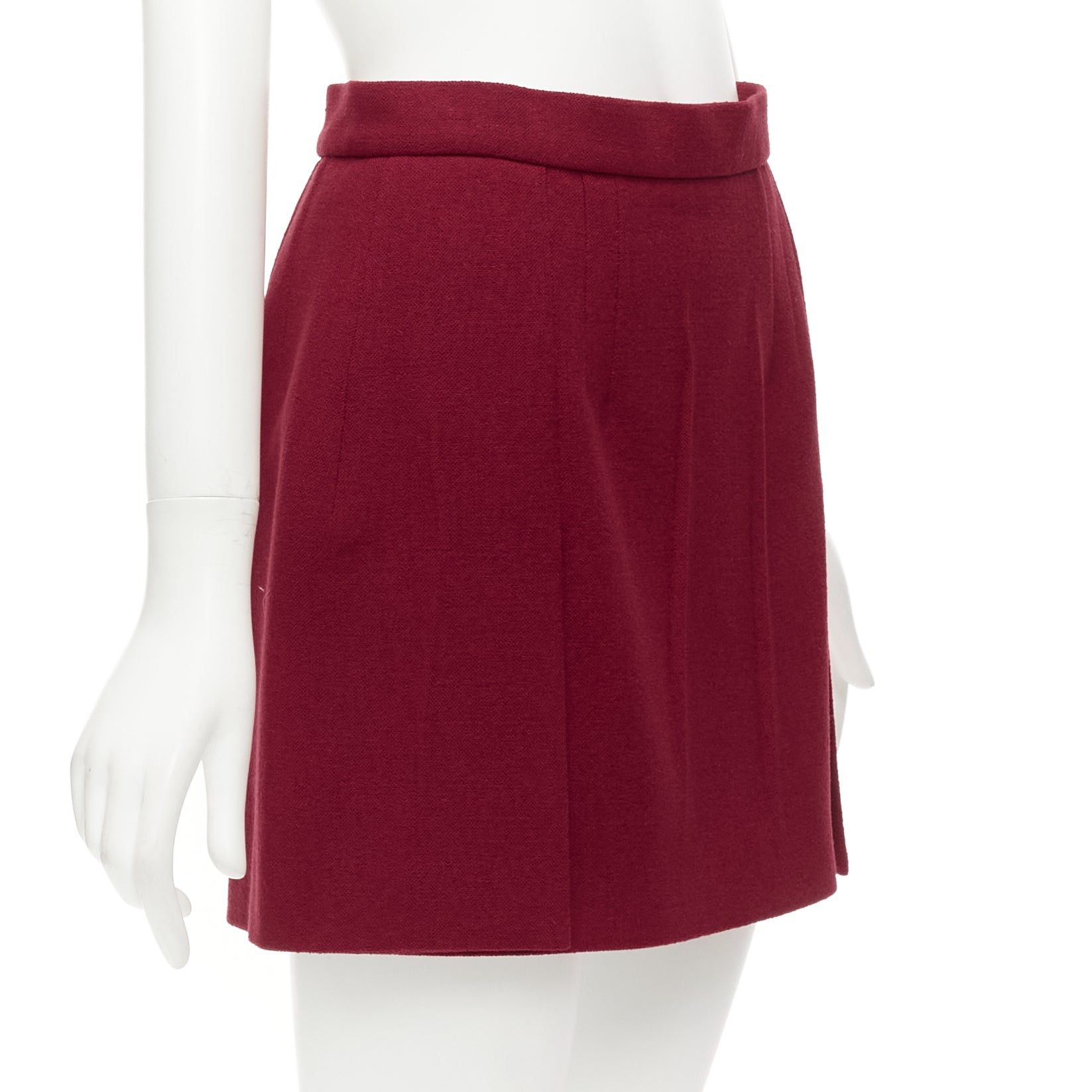 Prada PRADA 2009 crimson red virgin wool blend crinkle effect crepe mini skirt IT42 M Size 28" / US 6 / IT 42 - 3 Thumbnail