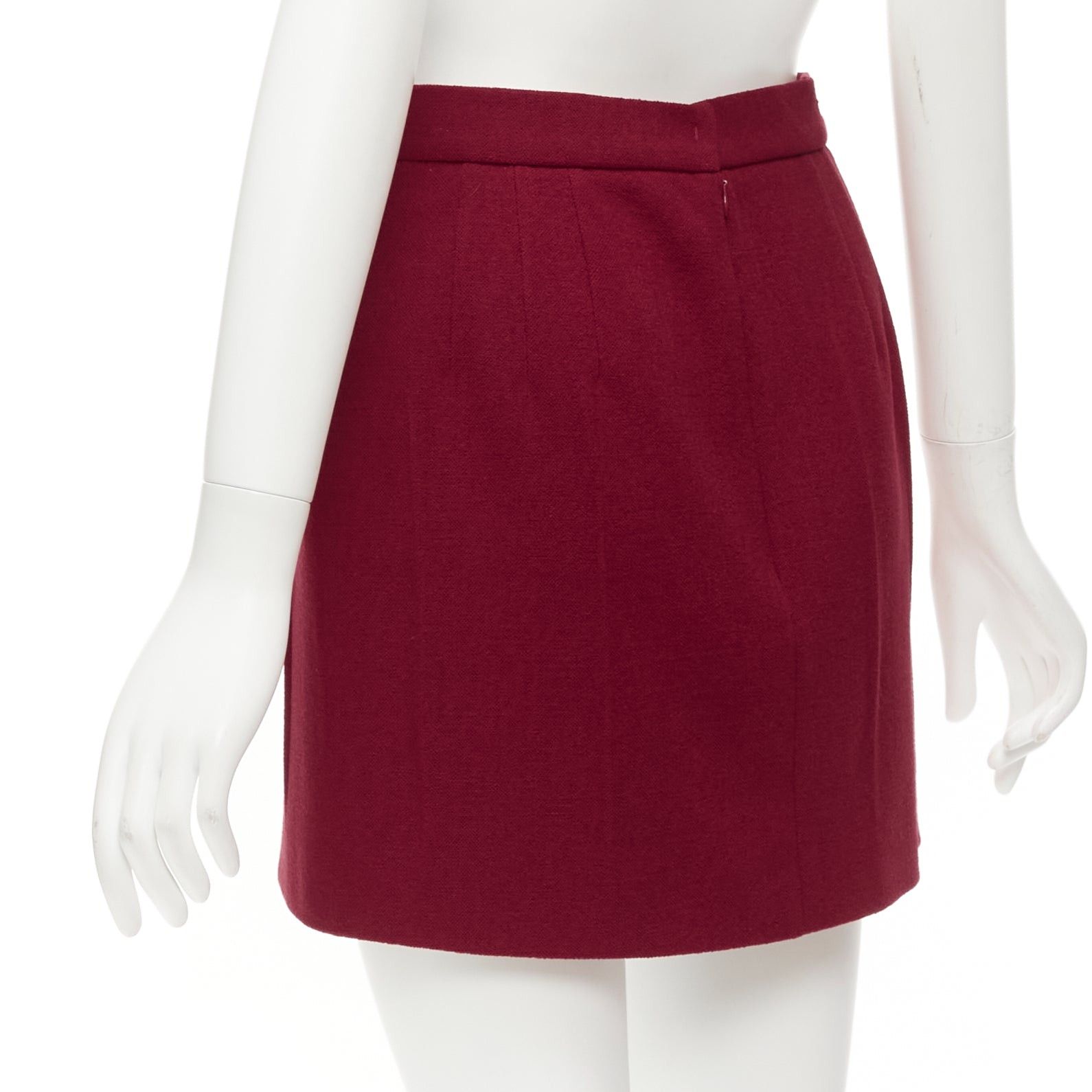 Prada PRADA 2009 crimson red virgin wool blend crinkle effect crepe mini skirt IT42 M Size 28" / US 6 / IT 42 - 6 Thumbnail