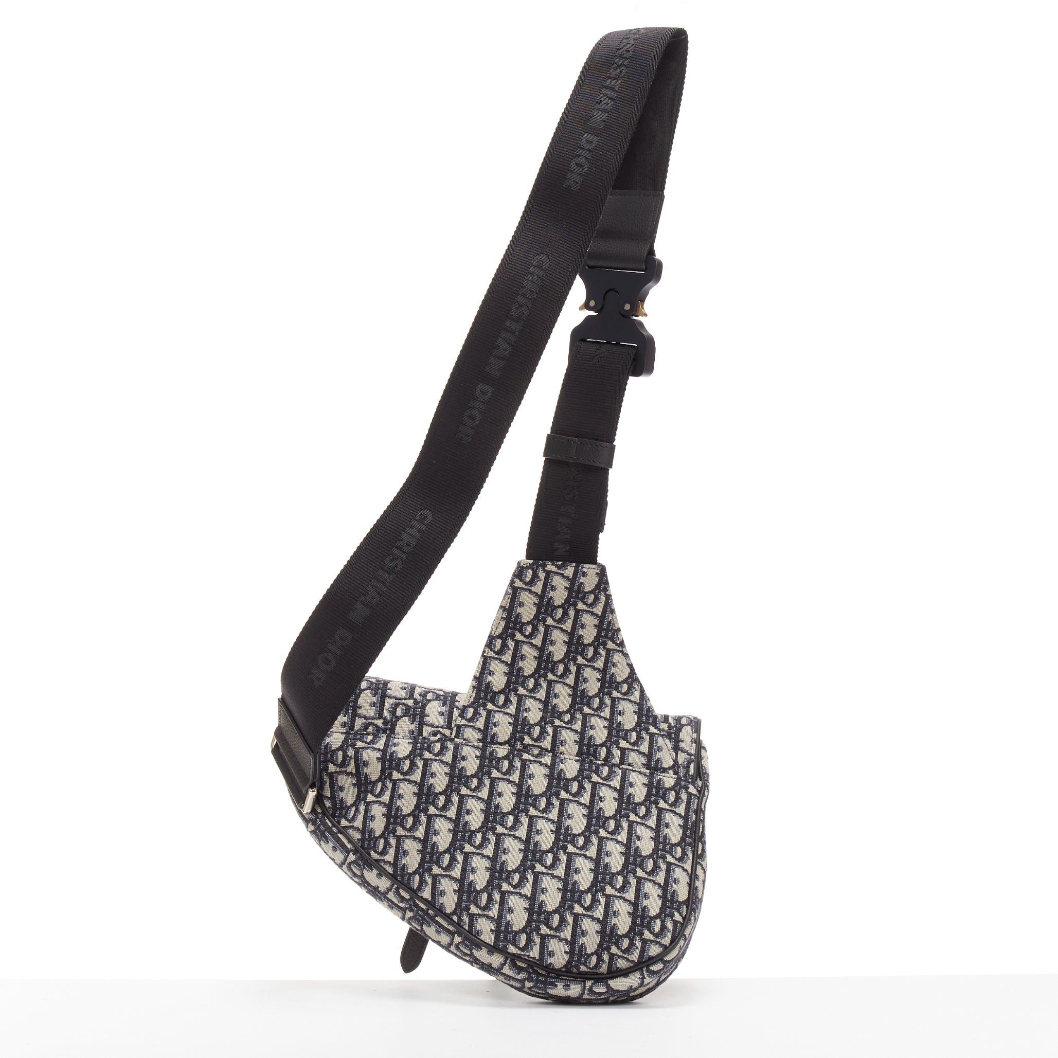 Dior CHRISTIAN DIOR blue black CD logo monogram oblique canvas sadde shoulder bag Size ONE SIZE - 5 Thumbnail