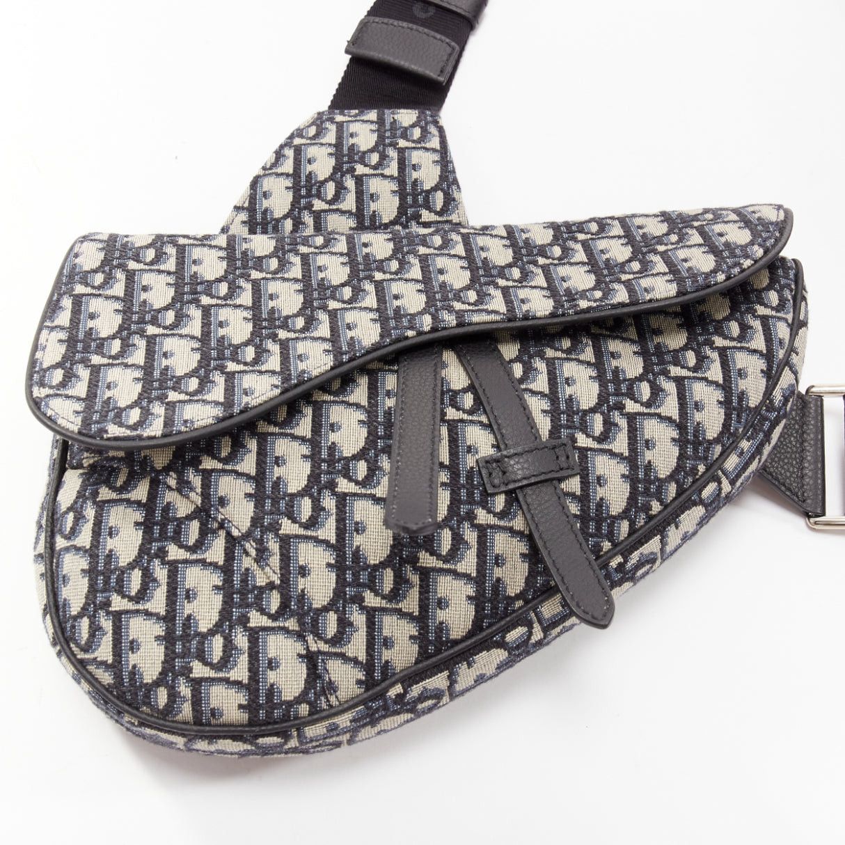 Dior CHRISTIAN DIOR blue black CD logo monogram oblique canvas sadde shoulder bag Size ONE SIZE - 8 Thumbnail
