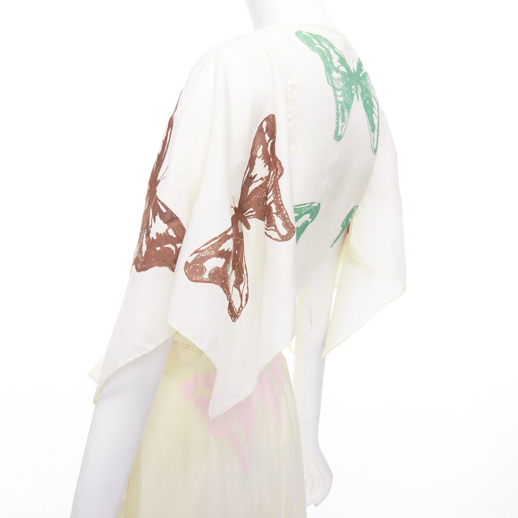Jesse Kamm JESSE KAMM cream silk pink brown butterfly print flare wrap dress S Size S / US 4 / IT 40 - 7 Thumbnail