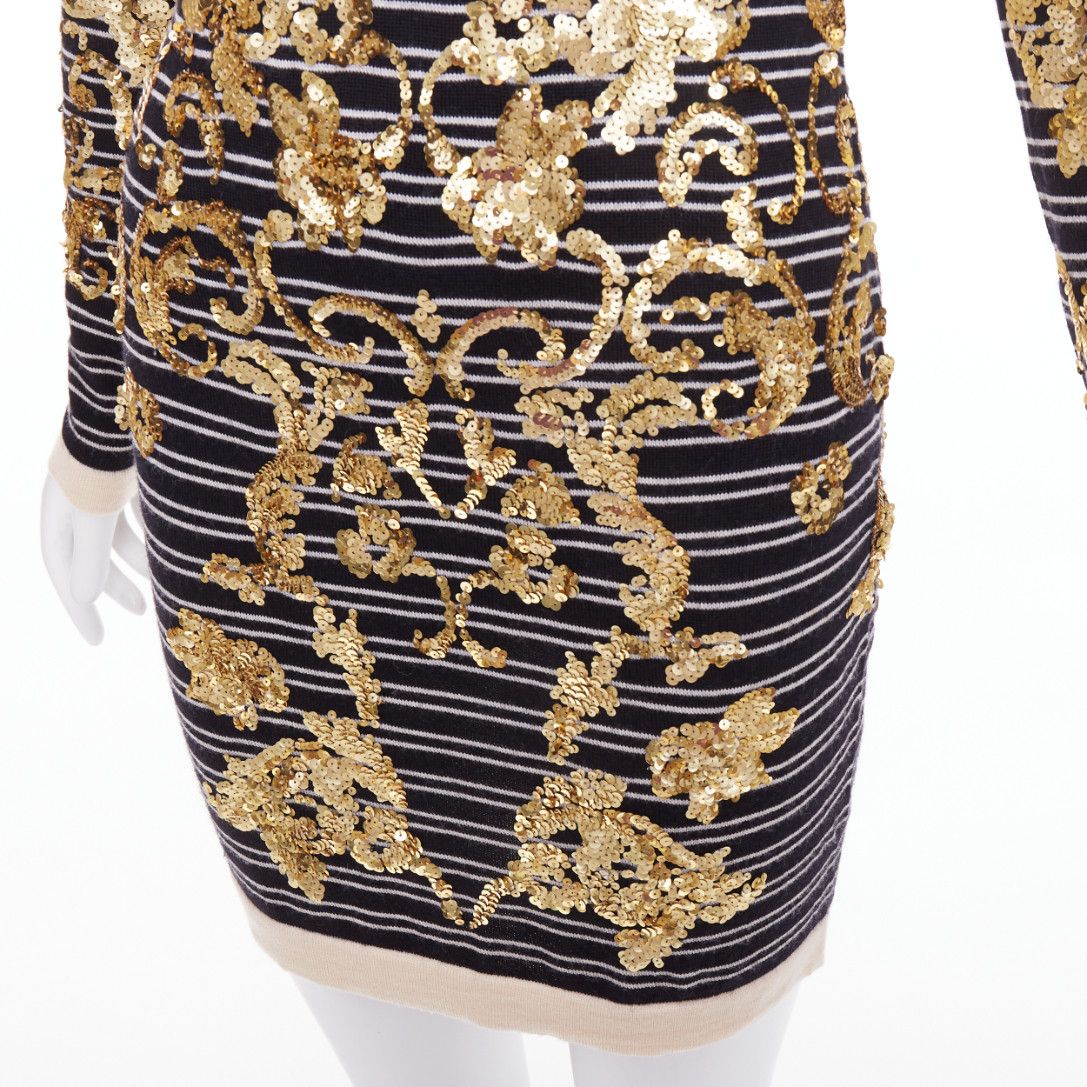 Markus Lupfer MARKUS LUPFER gold sequins black 100% merino wool striped sweater dress S Size S / US 4 / IT 40 - 7 Thumbnail