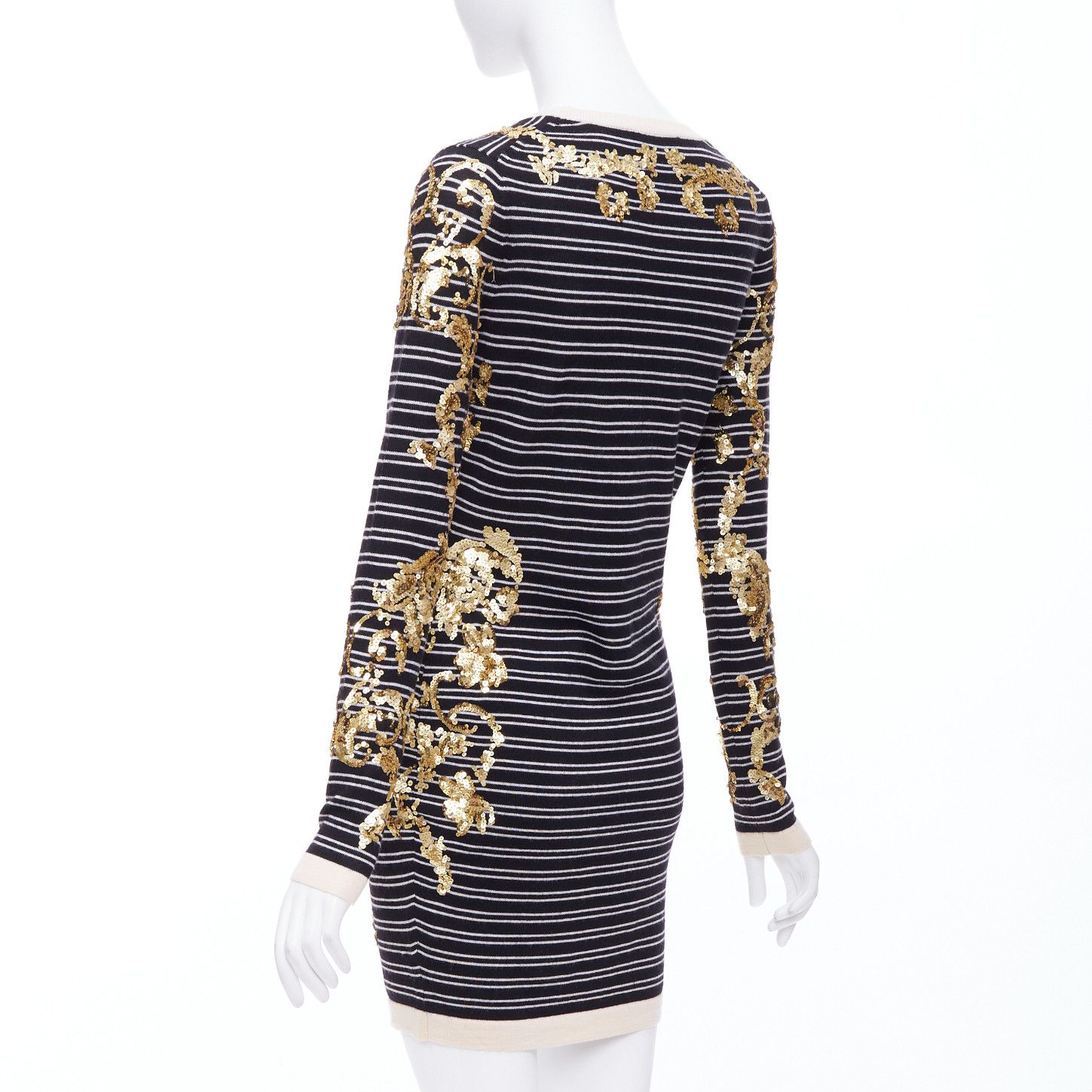 Markus Lupfer MARKUS LUPFER gold sequins black 100% merino wool striped sweater dress S Size S / US 4 / IT 40 - 6 Thumbnail