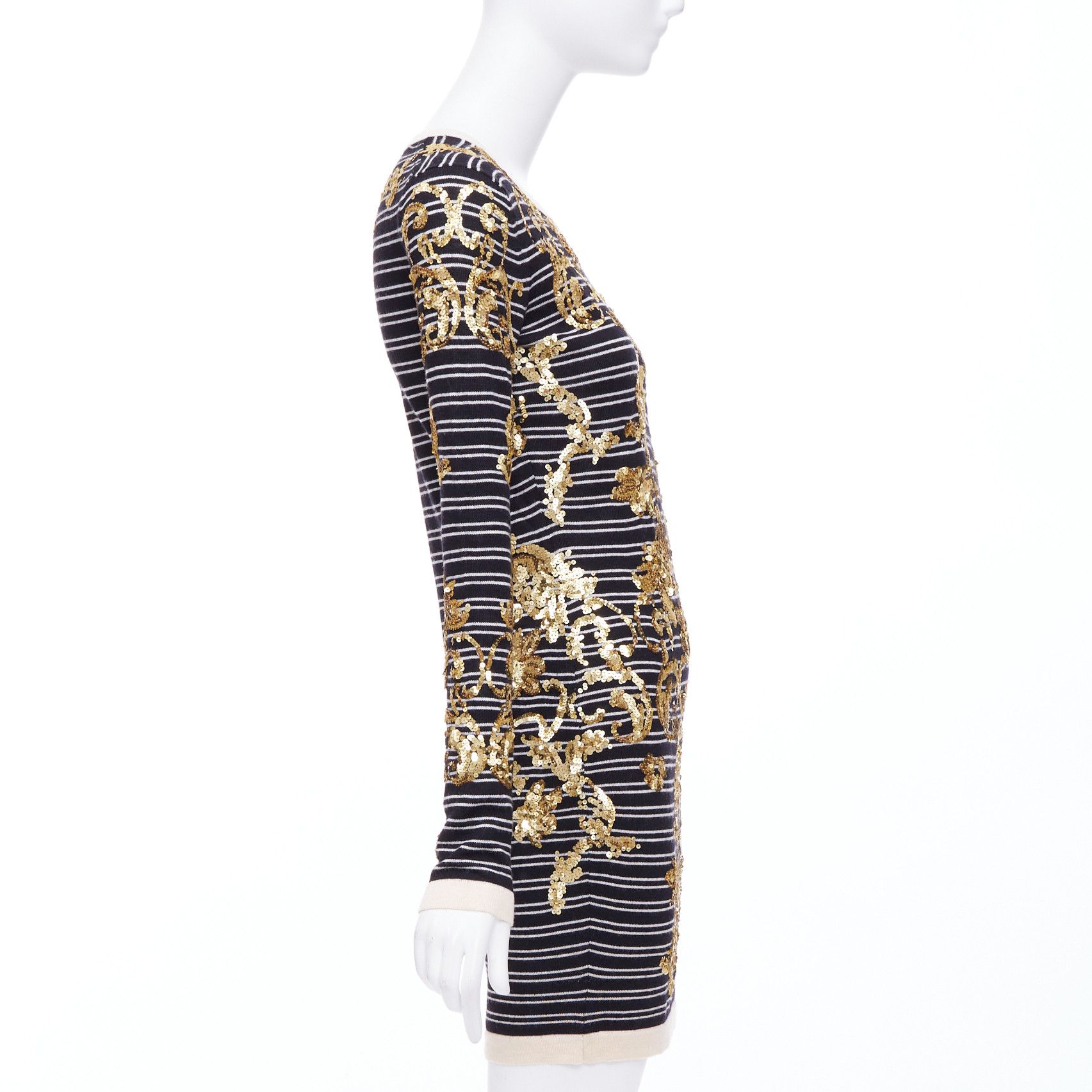 Markus Lupfer MARKUS LUPFER gold sequins black 100% merino wool striped sweater dress S Size S / US 4 / IT 40 - 4 Thumbnail