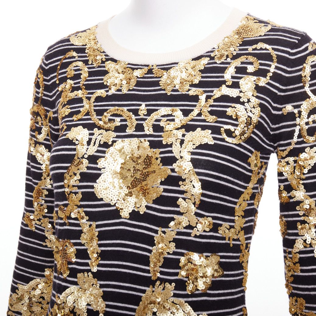 Markus Lupfer MARKUS LUPFER gold sequins black 100% merino wool striped sweater dress S Size S / US 4 / IT 40 - 2 Thumbnail