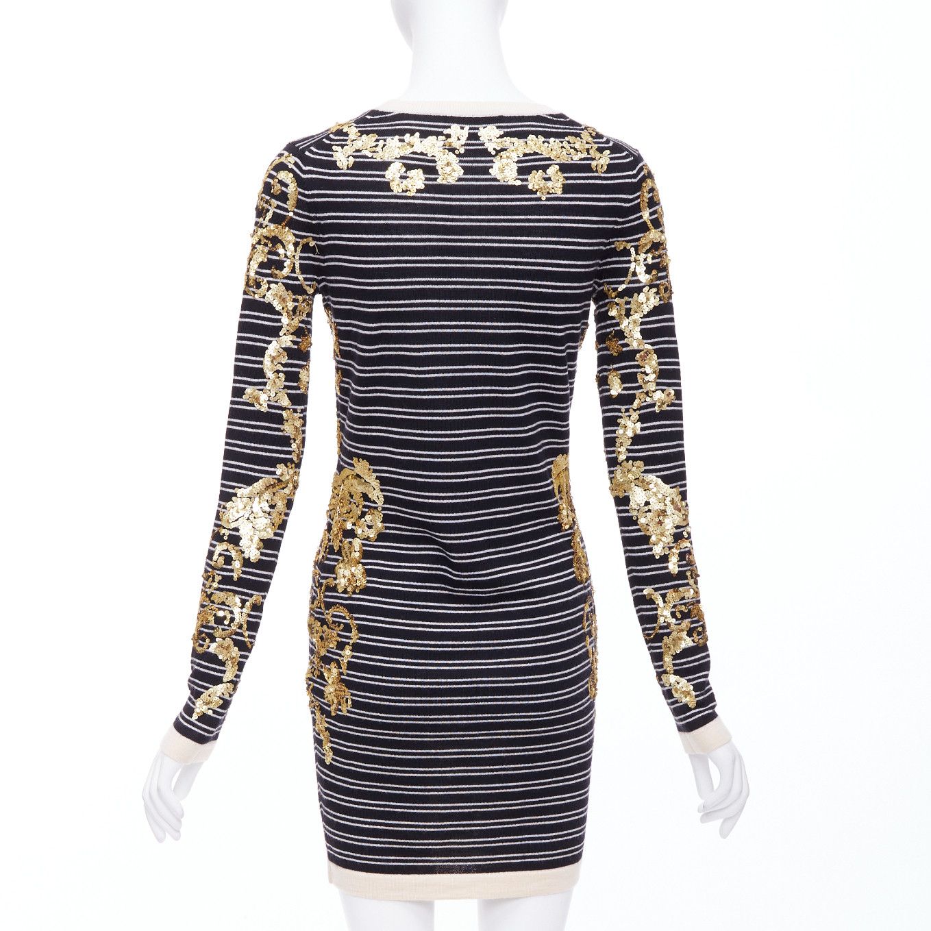 Markus Lupfer MARKUS LUPFER gold sequins black 100% merino wool striped sweater dress S Size S / US 4 / IT 40 - 5 Thumbnail