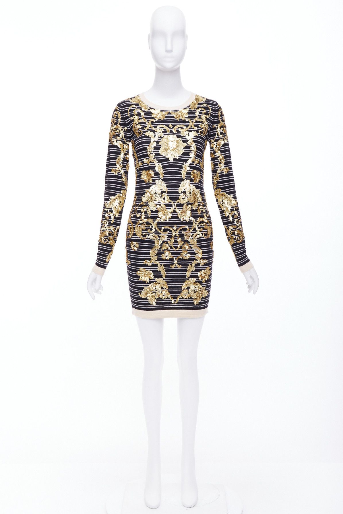 Markus Lupfer MARKUS LUPFER gold sequins black 100% merino wool striped sweater dress S Size S / US 4 / IT 40 - 9 Thumbnail