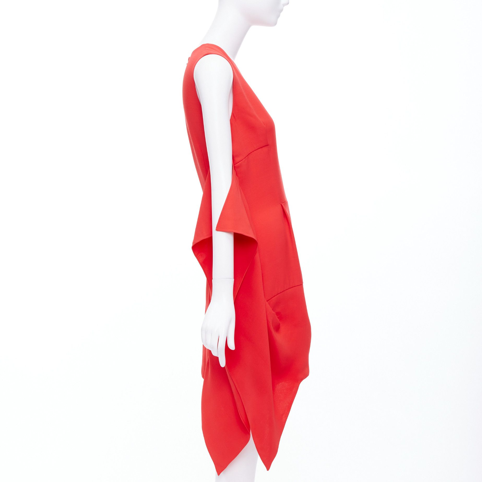Dior DIOR Raf Simons red silk wool drape side crew neck mini shift dress FR38 M Size M / US 6-8 / IT 42-44 - 3 Thumbnail