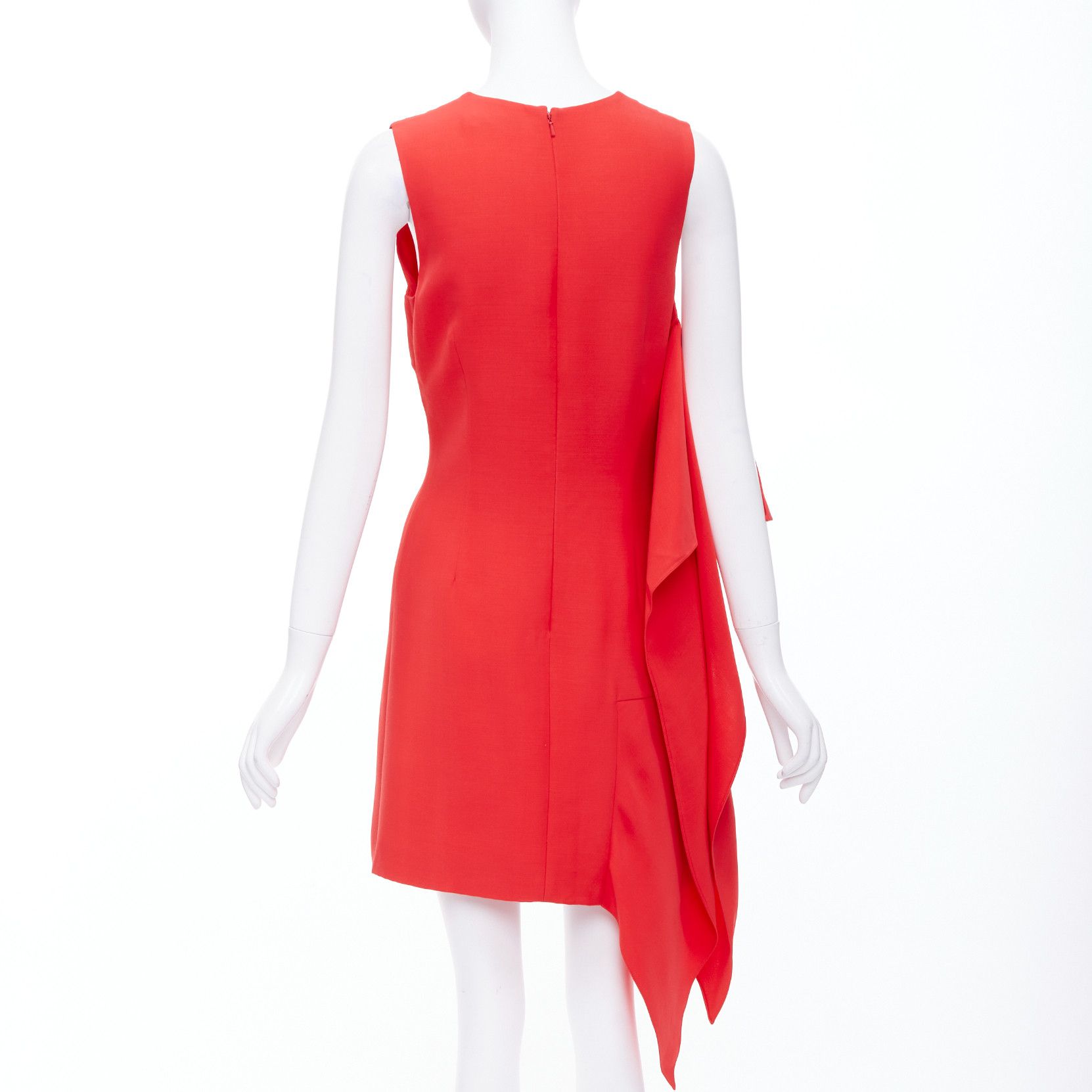 Dior DIOR Raf Simons red silk wool drape side crew neck mini shift dress FR38 M Size M / US 6-8 / IT 42-44 - 4 Thumbnail