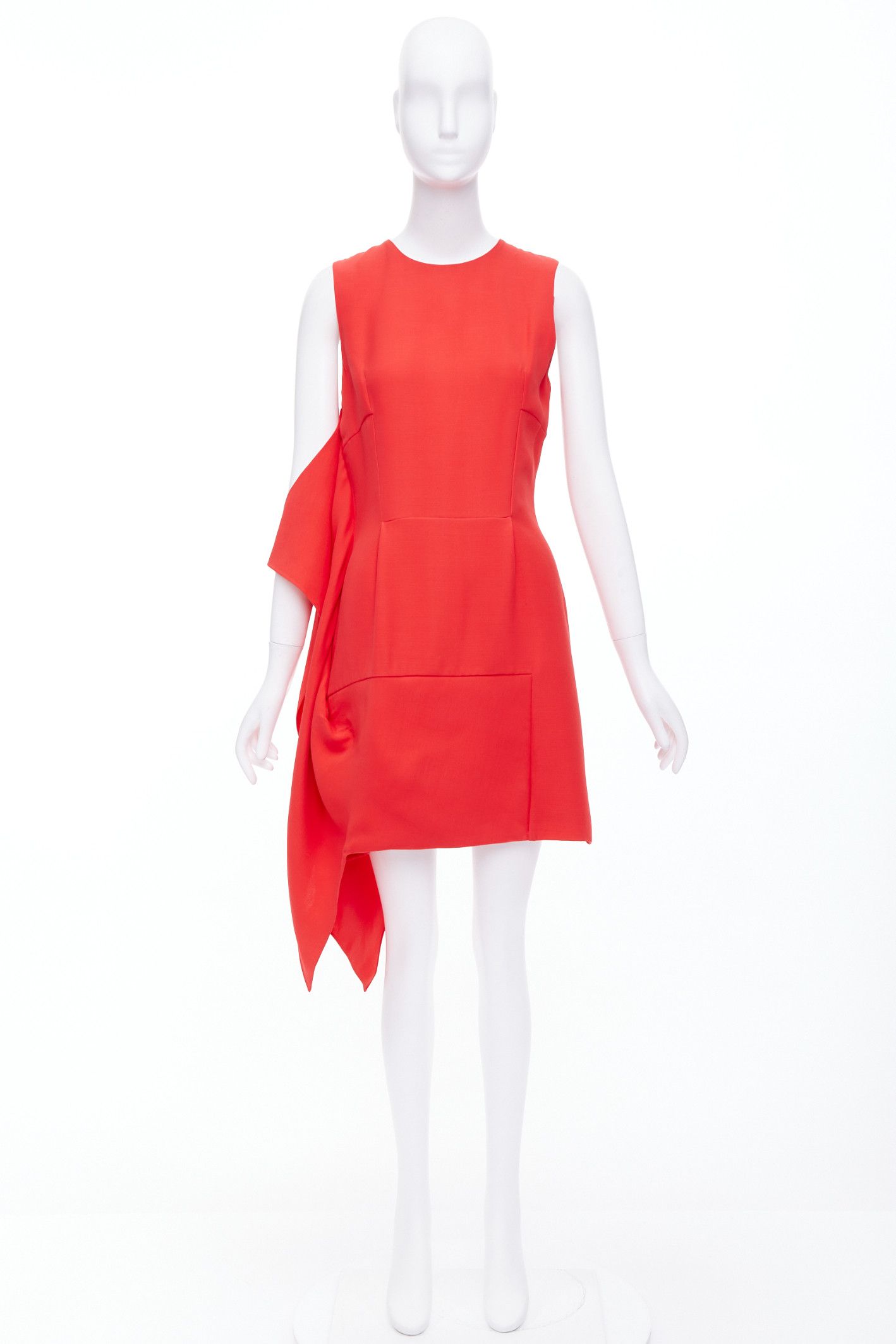 Dior DIOR Raf Simons red silk wool drape side crew neck mini shift dress FR38 M Size M / US 6-8 / IT 42-44 - 8 Thumbnail