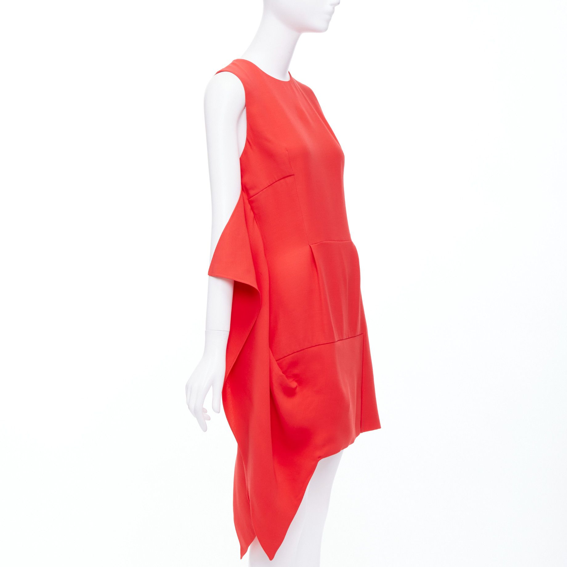 Dior DIOR Raf Simons red silk wool drape side crew neck mini shift dress FR38 M Size M / US 6-8 / IT 42-44 - 2 Thumbnail