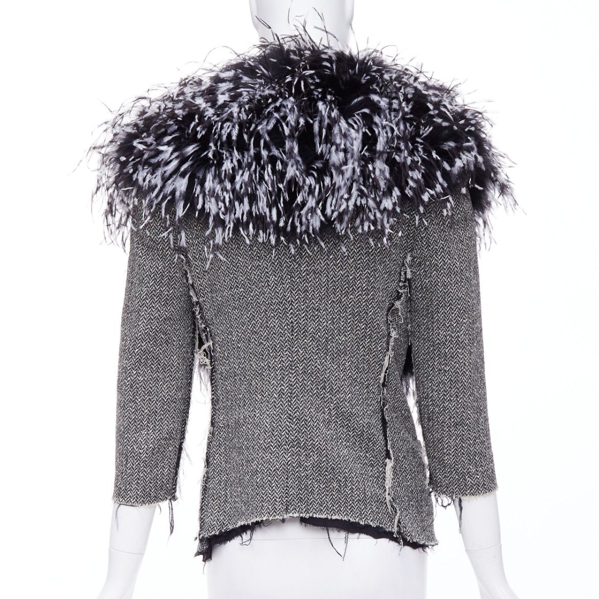 Libertine LIBERTINE handmade black white feather collar herringbone tweed jacket Size M / US 6-8 / IT 42-44 - 5 Thumbnail