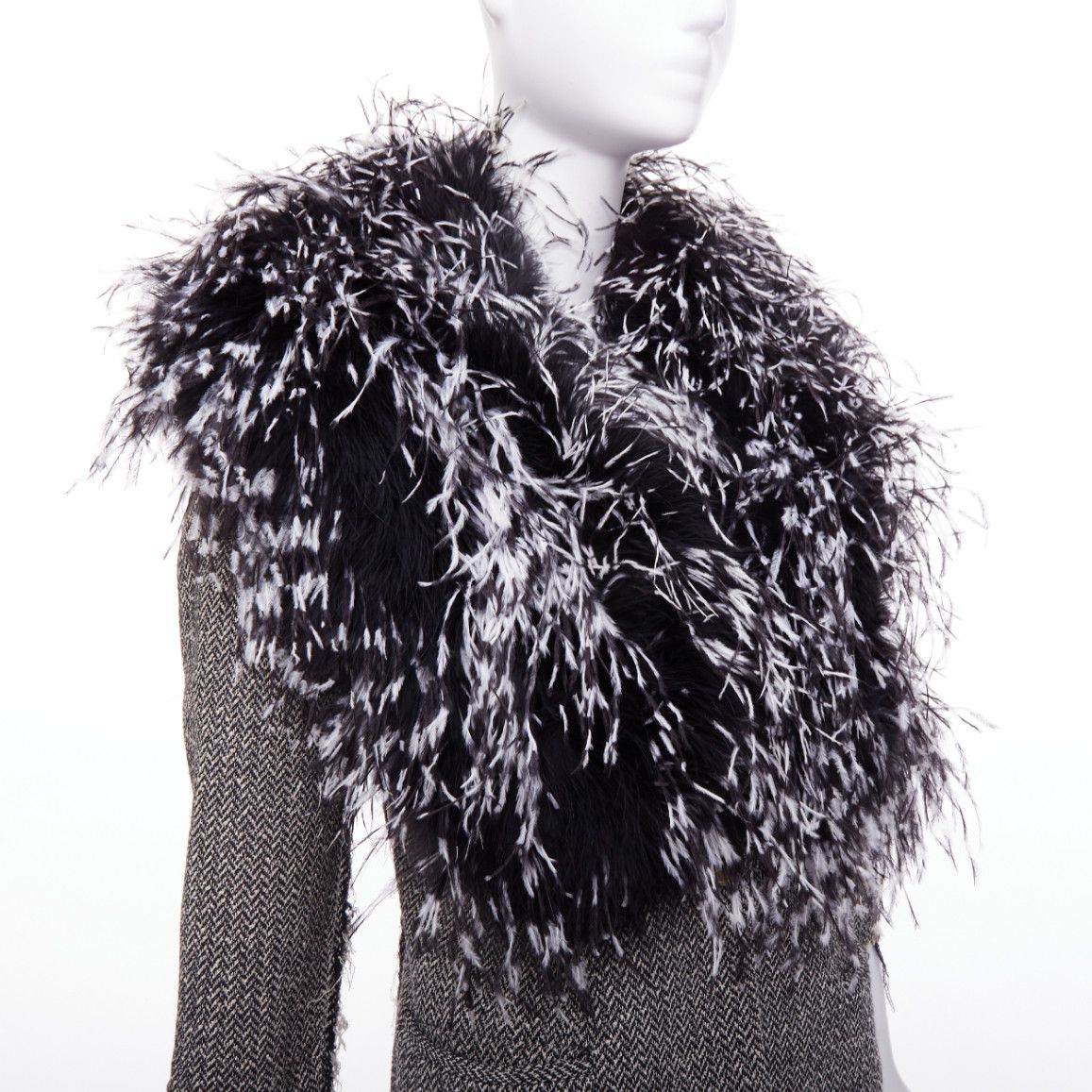 Libertine LIBERTINE handmade black white feather collar herringbone tweed jacket Size M / US 6-8 / IT 42-44 - 7 Thumbnail