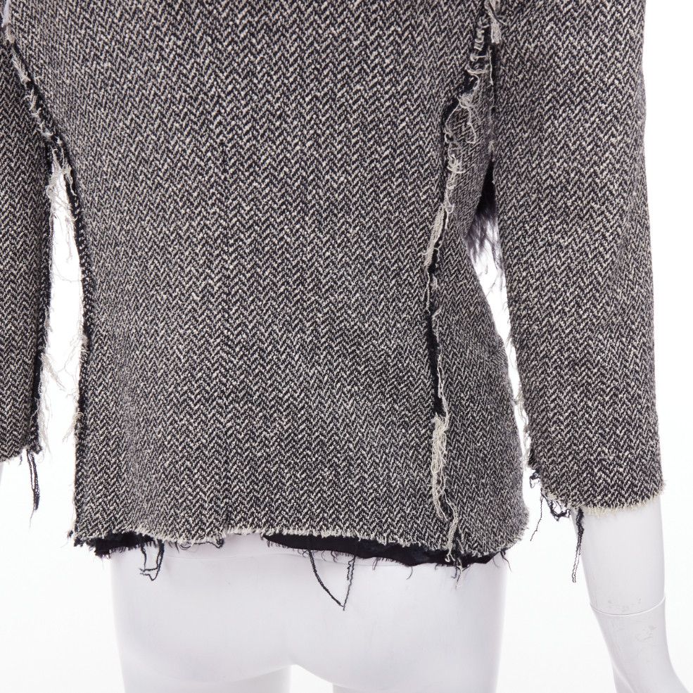 Libertine LIBERTINE handmade black white feather collar herringbone tweed jacket Size M / US 6-8 / IT 42-44 - 2 Thumbnail