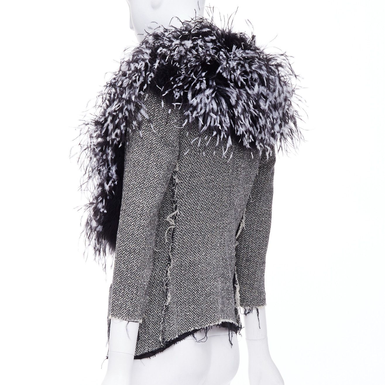 Libertine LIBERTINE handmade black white feather collar herringbone tweed jacket Size M / US 6-8 / IT 42-44 - 6 Thumbnail