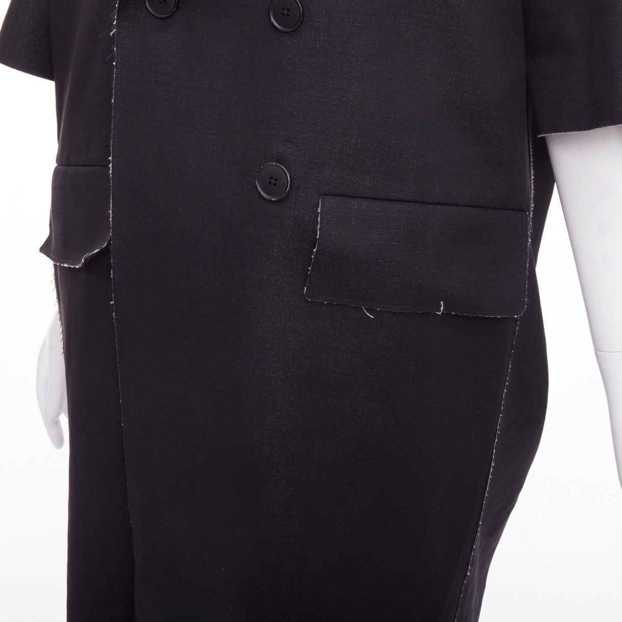 Marni MARNI black wool linen frayed edge double breasted long coat IT38 XS Size XS / US 0-2 / IT 36-38 - 7 Thumbnail
