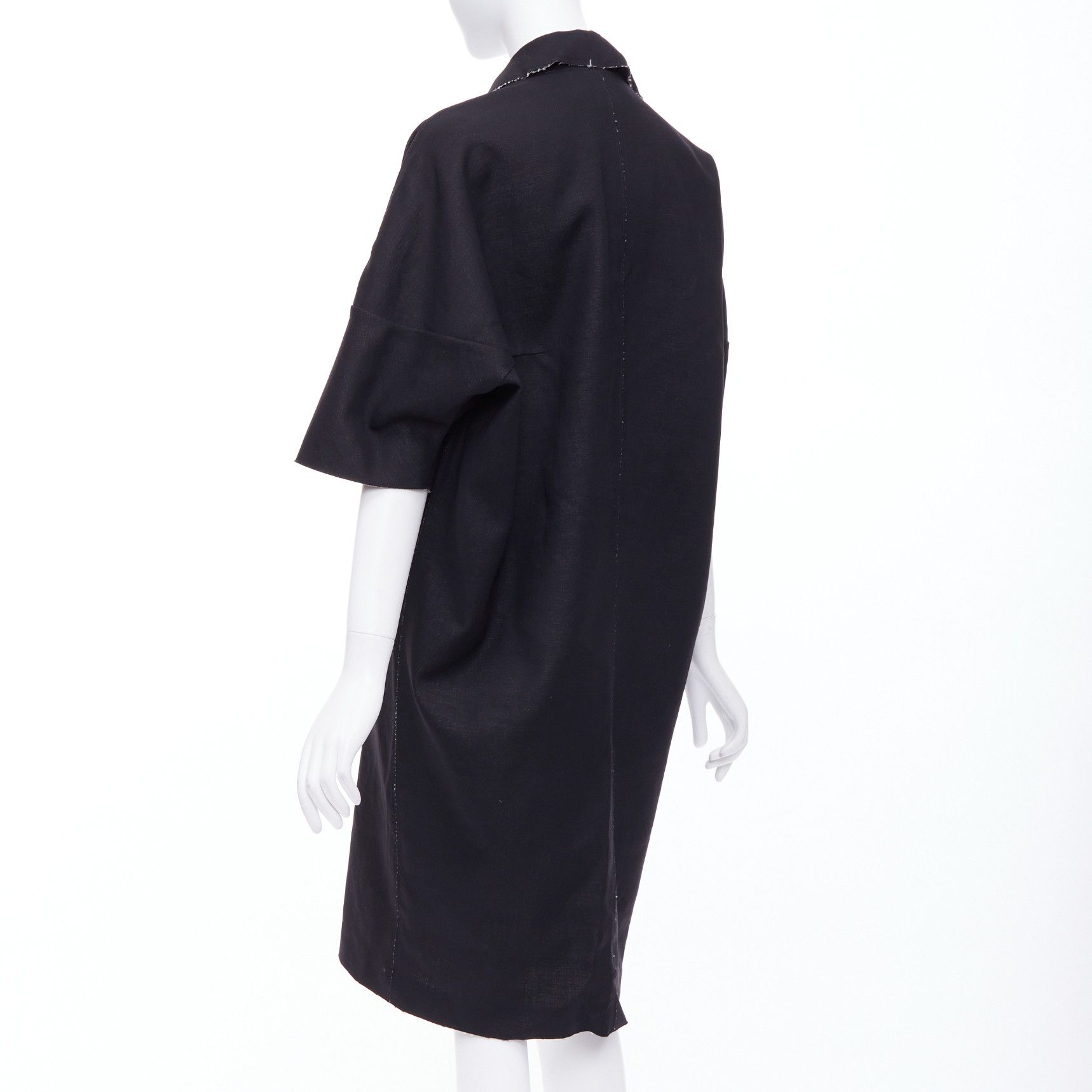 Marni MARNI black wool linen frayed edge double breasted long coat IT38 XS Size XS / US 0-2 / IT 36-38 - 6 Thumbnail