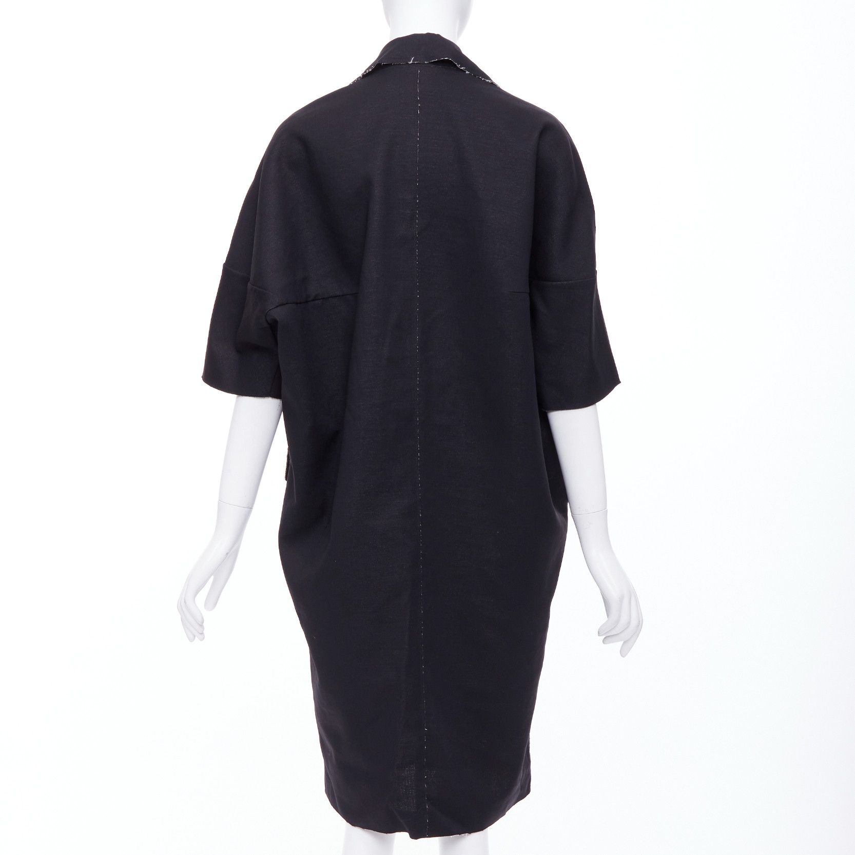 Marni MARNI black wool linen frayed edge double breasted long coat IT38 XS Size XS / US 0-2 / IT 36-38 - 5 Thumbnail
