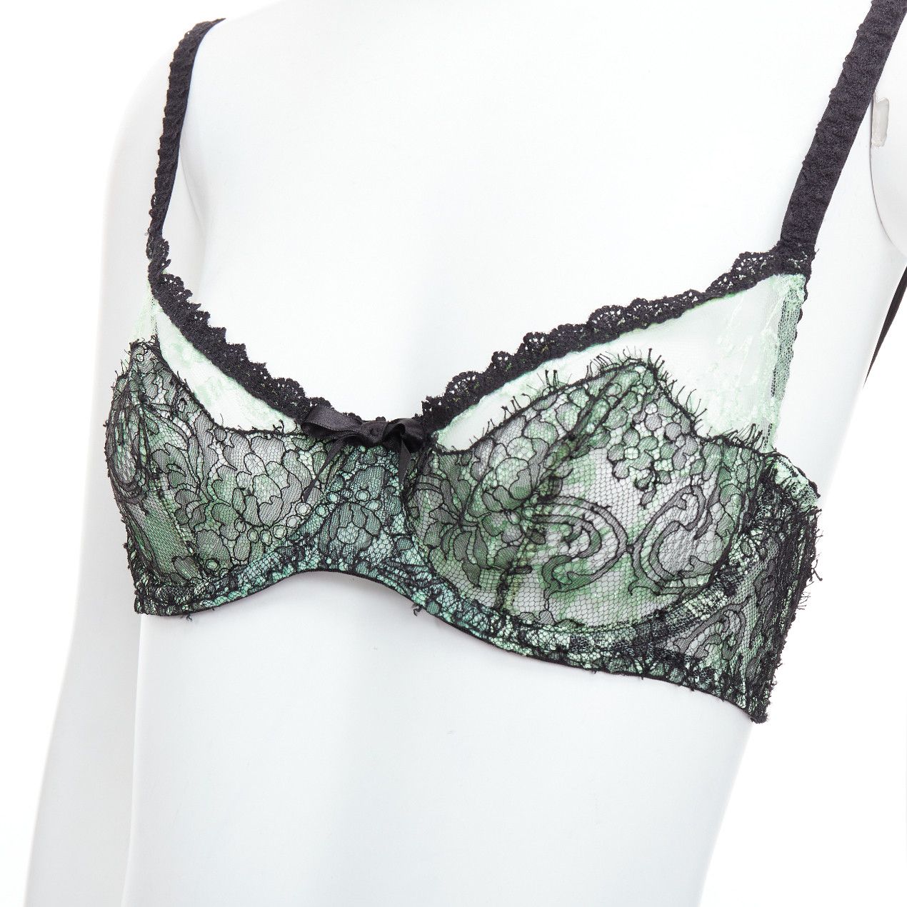 Agent Provocateur AGENT PROVOCATEUR mint green lace black bow bra panty set FR90C Size ONE SIZE - 2 Thumbnail