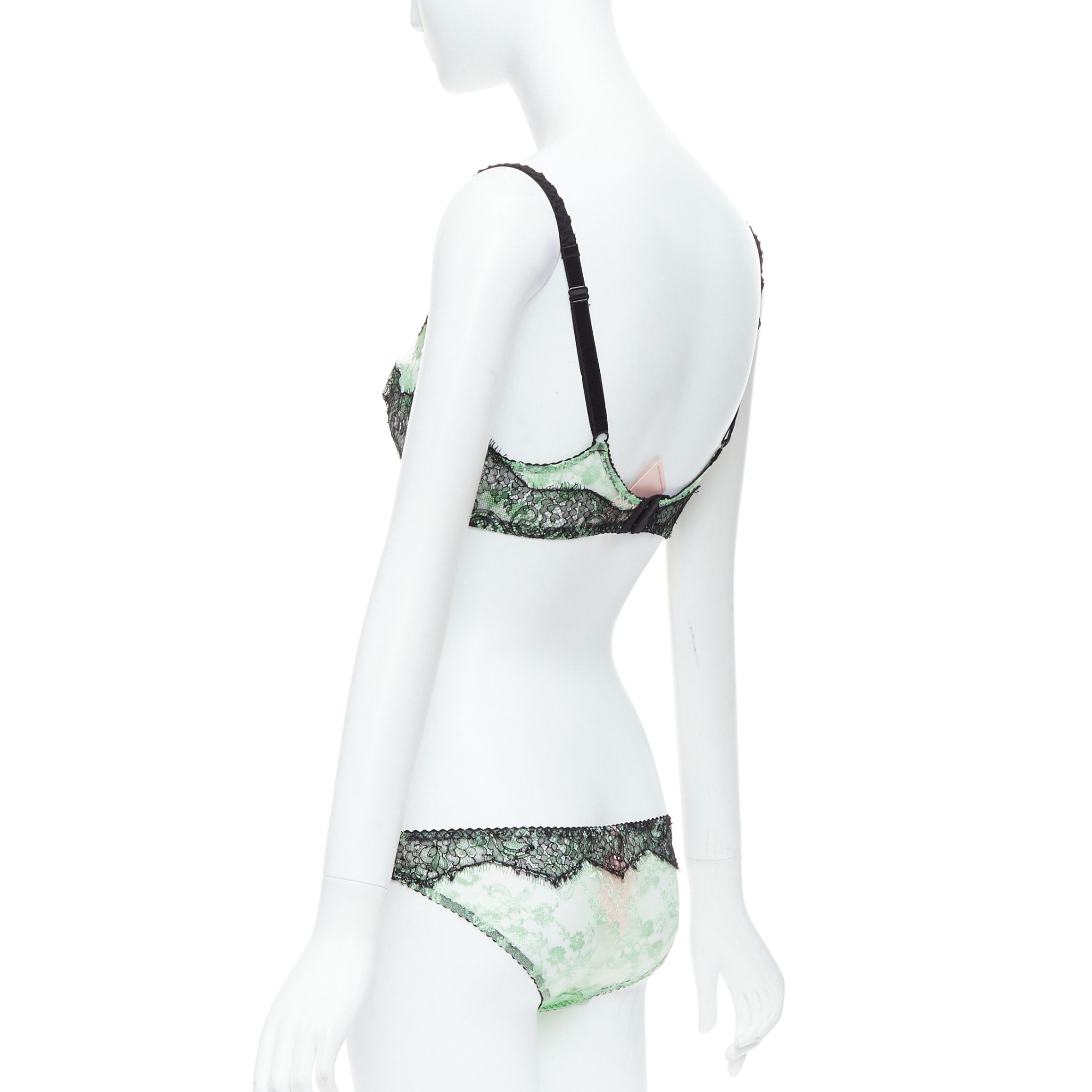 Agent Provocateur AGENT PROVOCATEUR mint green lace black bow bra panty set FR90C Size ONE SIZE - 6 Thumbnail
