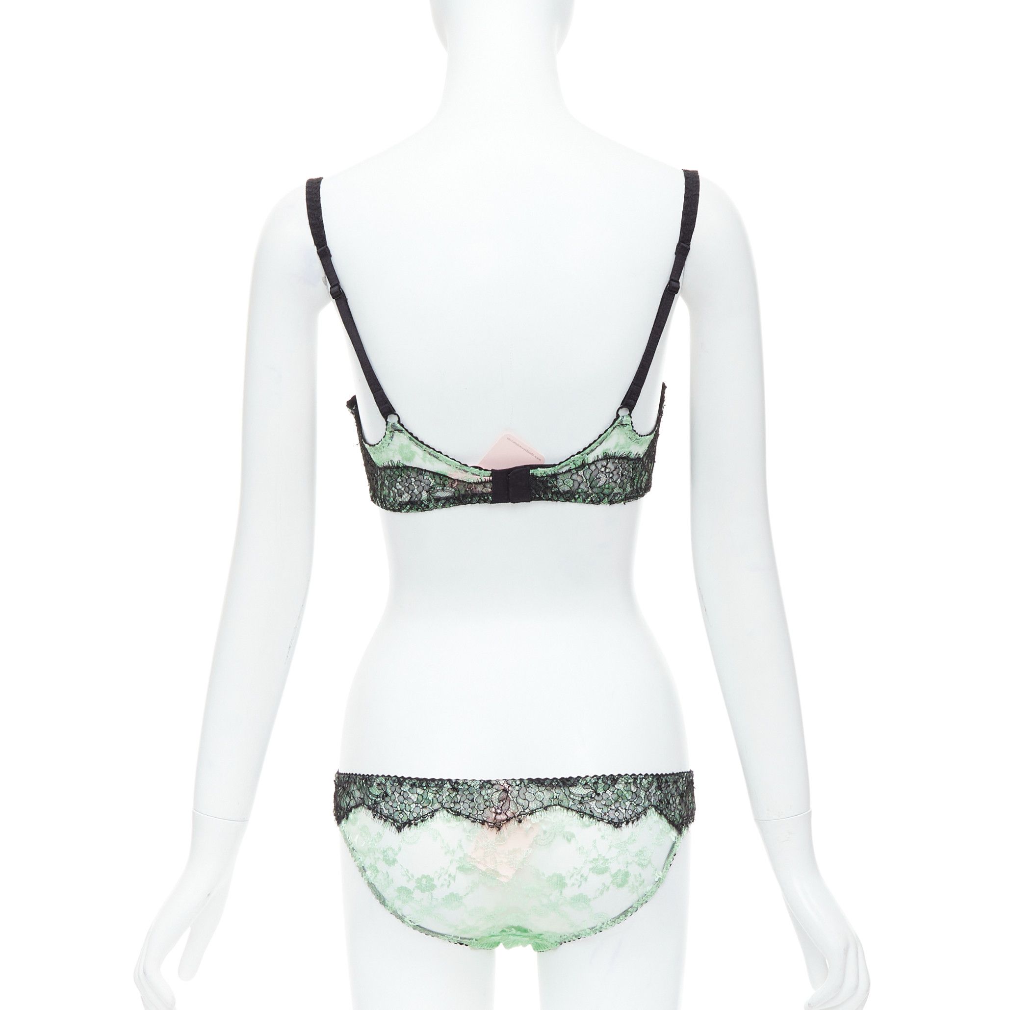 Agent Provocateur AGENT PROVOCATEUR mint green lace black bow bra panty set FR90C Size ONE SIZE - 5 Thumbnail
