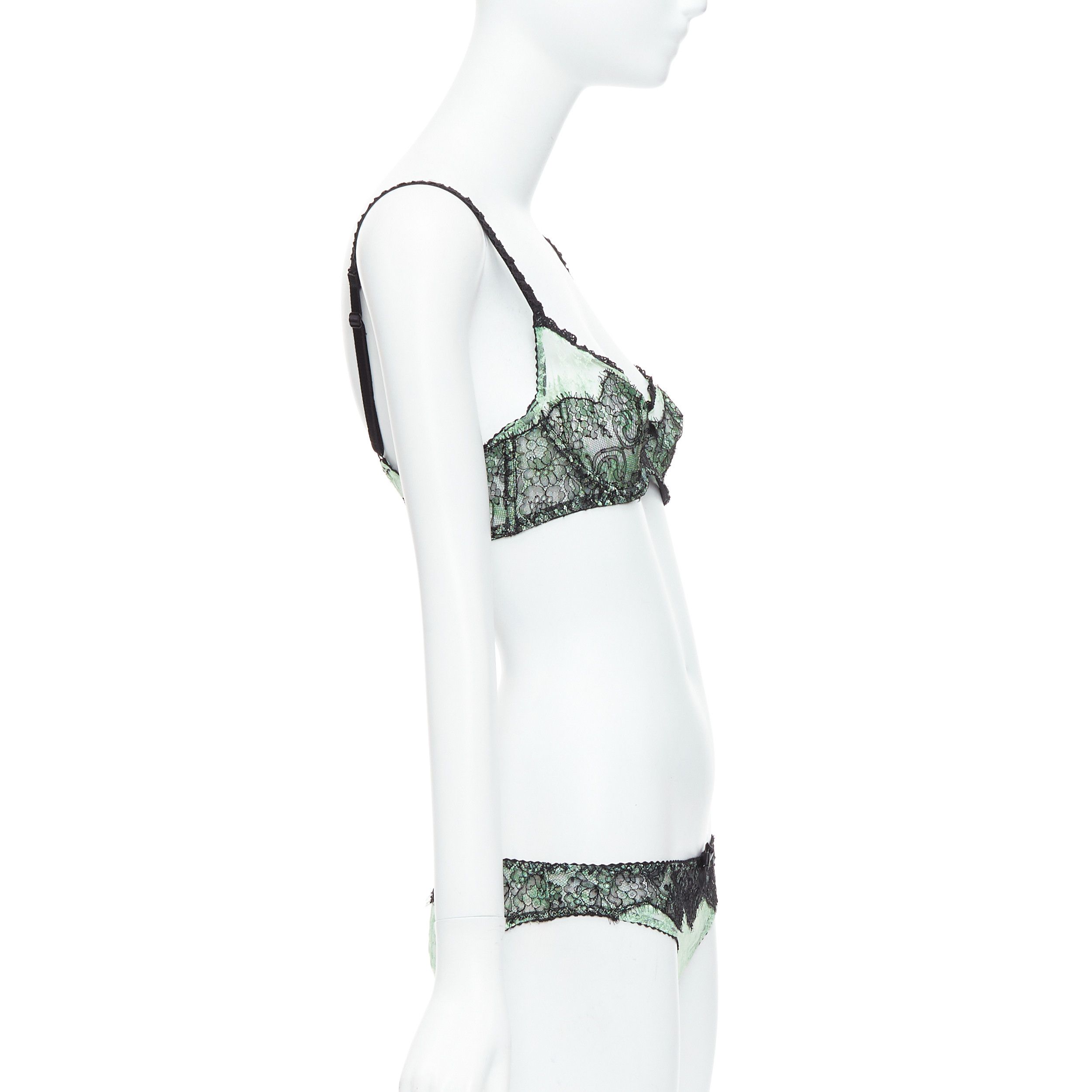 Agent Provocateur AGENT PROVOCATEUR mint green lace black bow bra panty set FR90C Size ONE SIZE - 4 Thumbnail