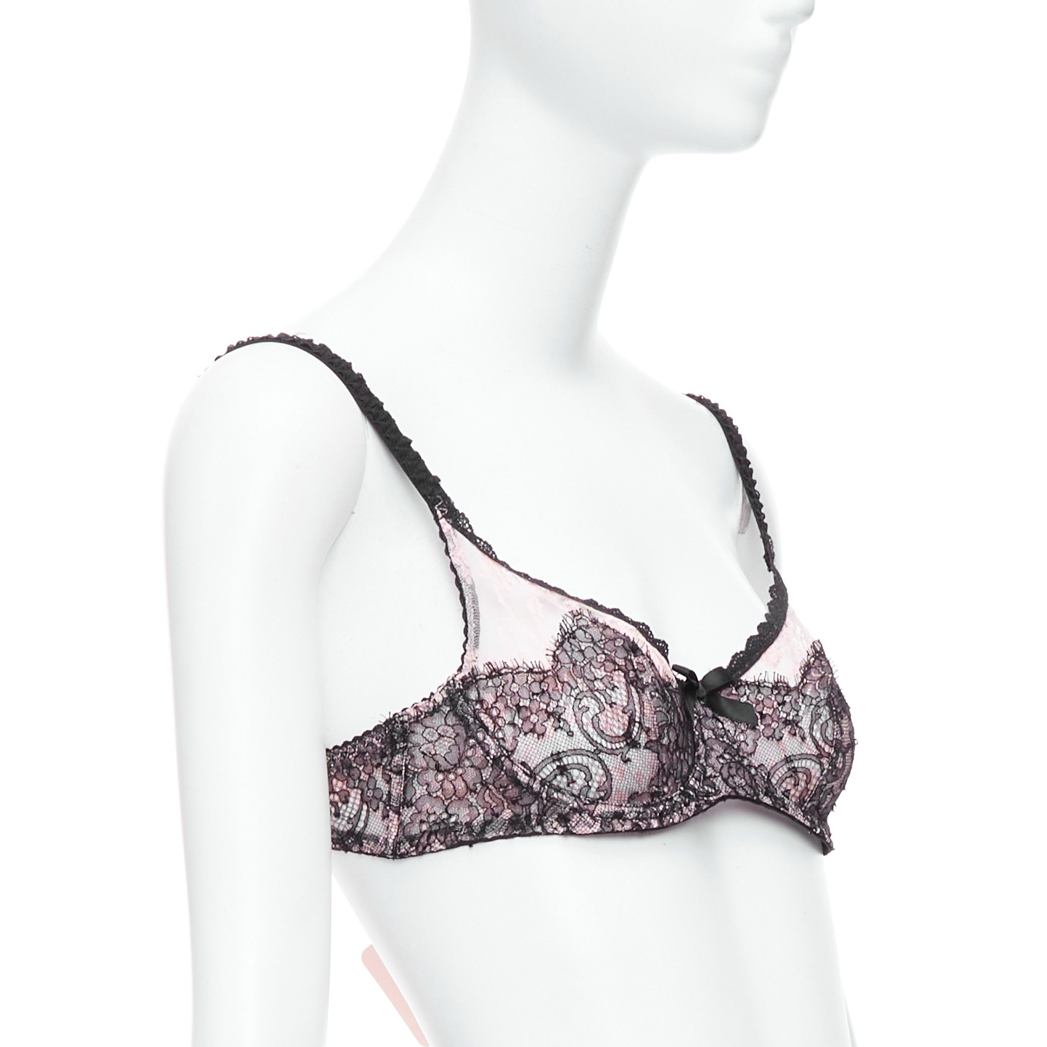 Agent Provocateur AGENT PROVOCATEUR Knickers Forever black lace pink trim bra FR90C Size ONE SIZE - 3 Thumbnail