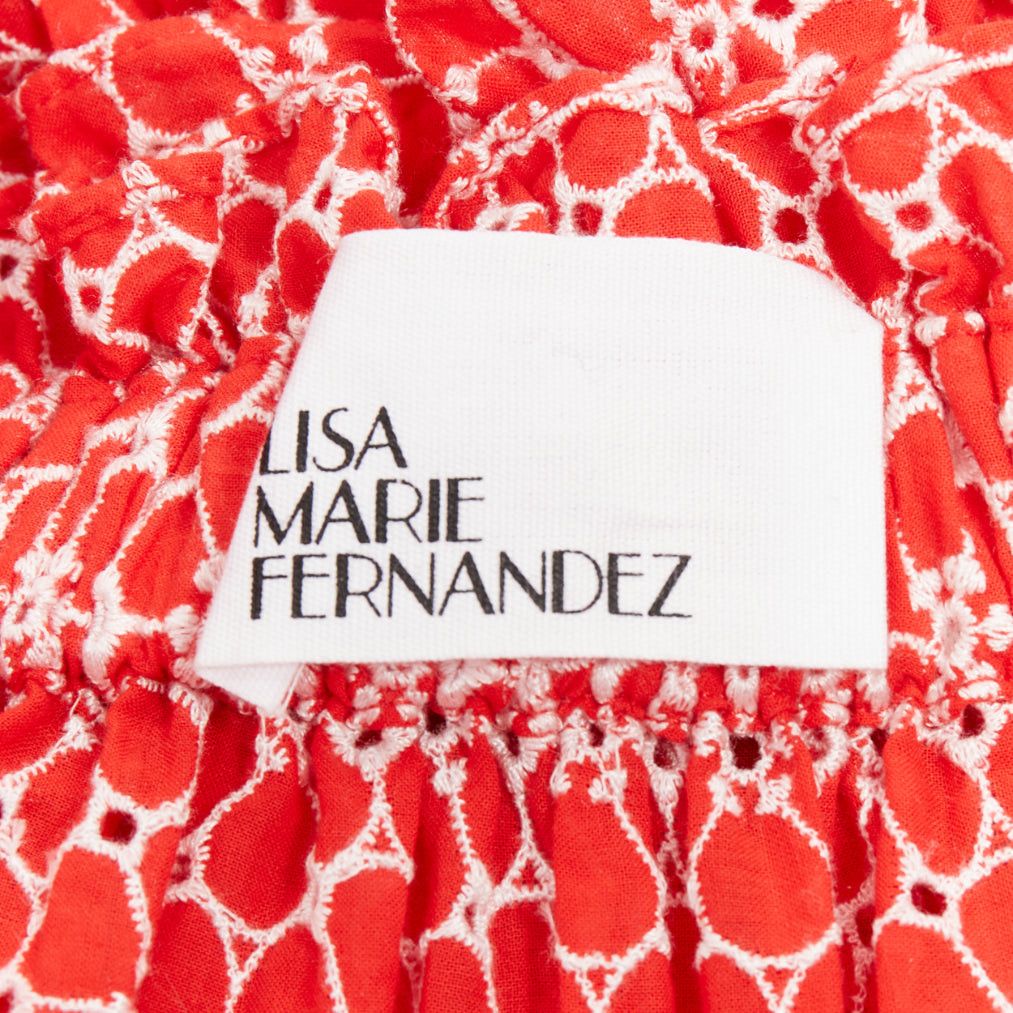 Lisa Marie Fernandez LISA MARIE FERNANDEZ red cotton white embroidery eyelet ruffle tiered midi skirt US2 S Size 28" / US 6 / IT 42 - 8 Thumbnail