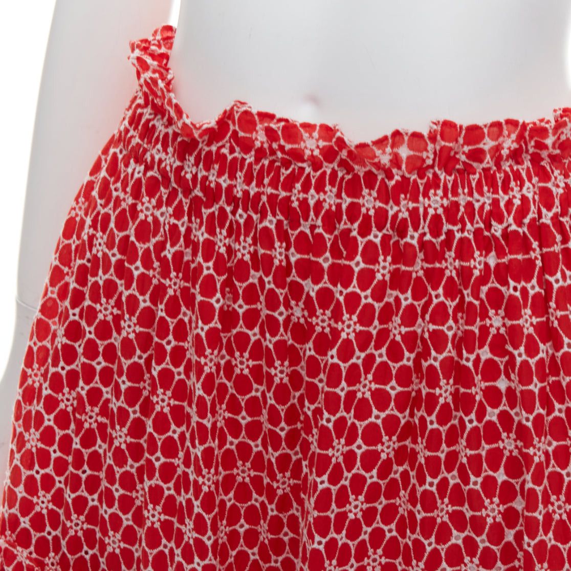 Lisa Marie Fernandez LISA MARIE FERNANDEZ red cotton white embroidery eyelet ruffle tiered midi skirt US2 S Size 28" / US 6 / IT 42 - 2 Thumbnail